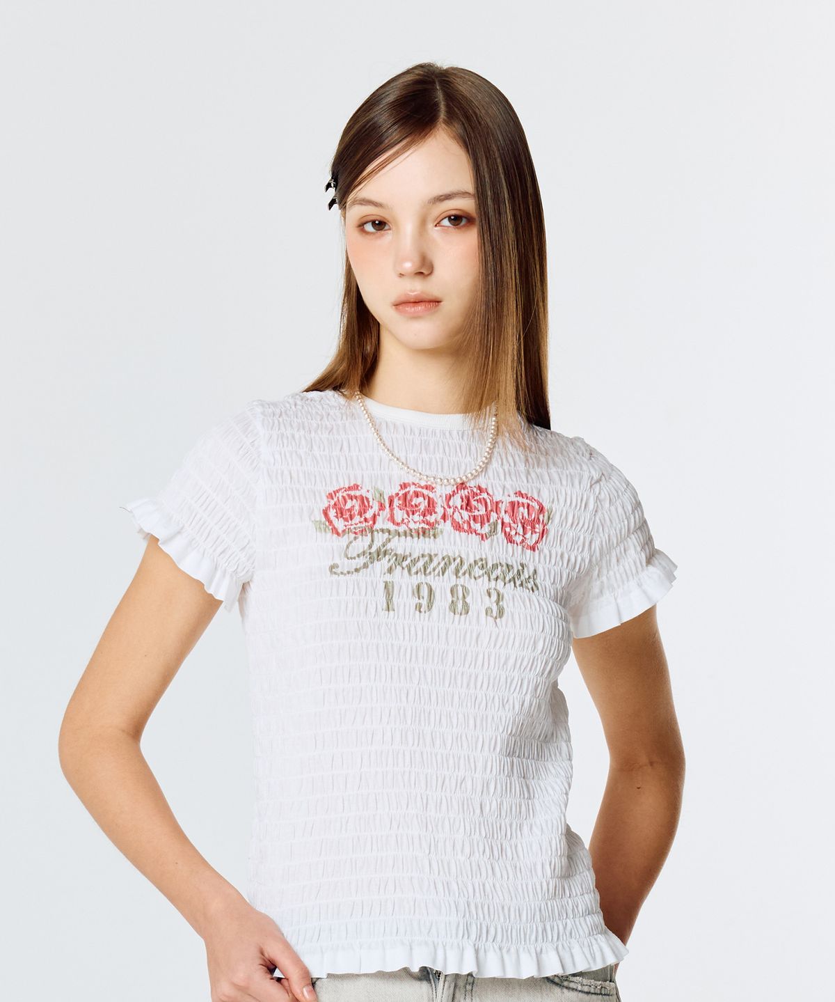 라티젠(LARTIGENT) L15 SMOKED SHIRRING T-SHIRT(WHITE)