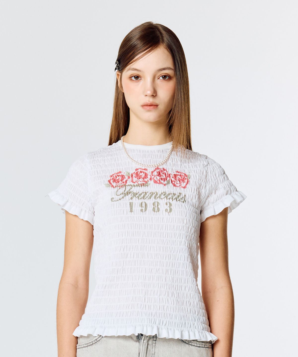 라티젠(LARTIGENT) L15 SMOKED SHIRRING T-SHIRT(WHITE)