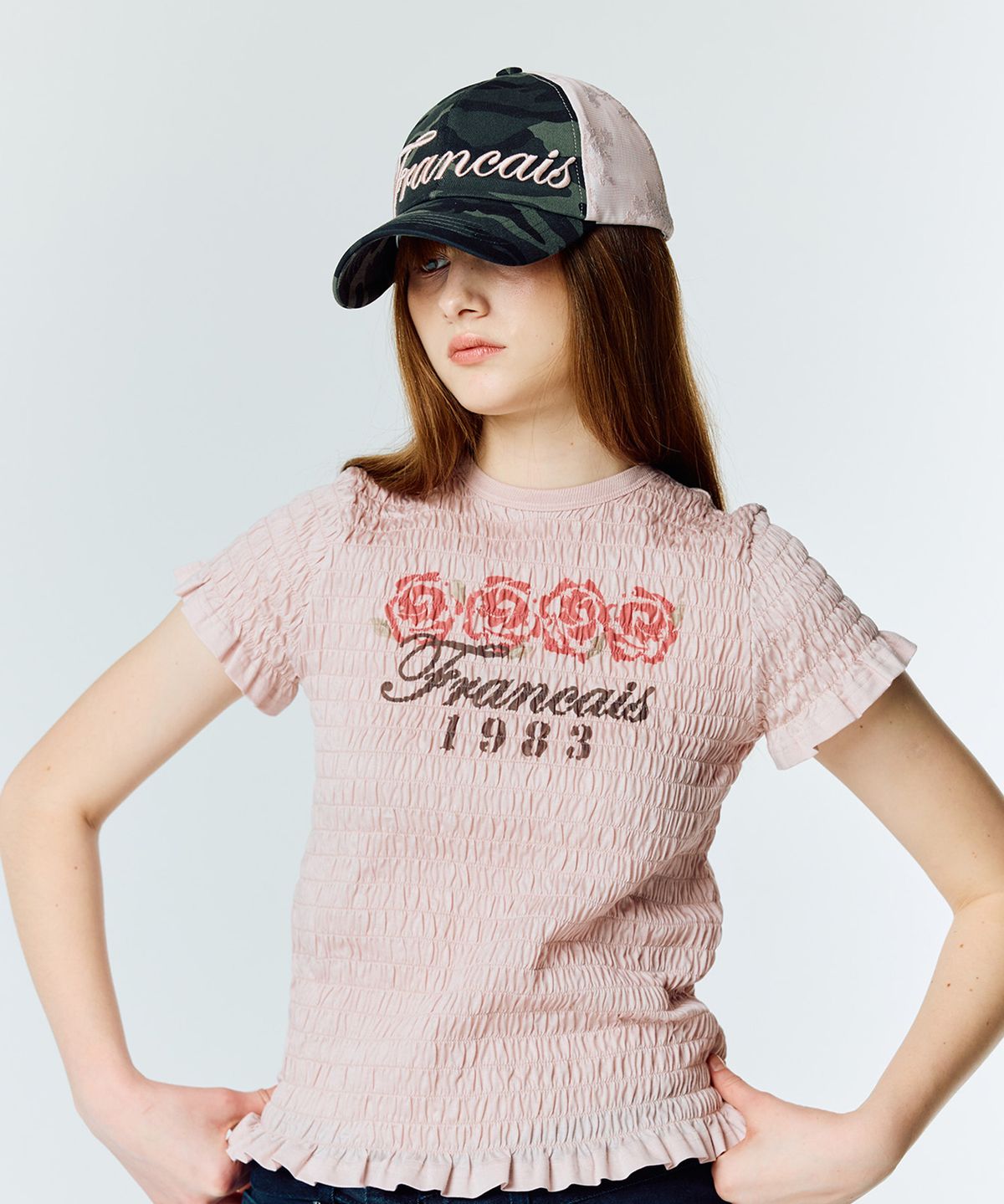 라티젠(LARTIGENT) L15 SMOKED SHIRRING T-SHIRT(PINK)