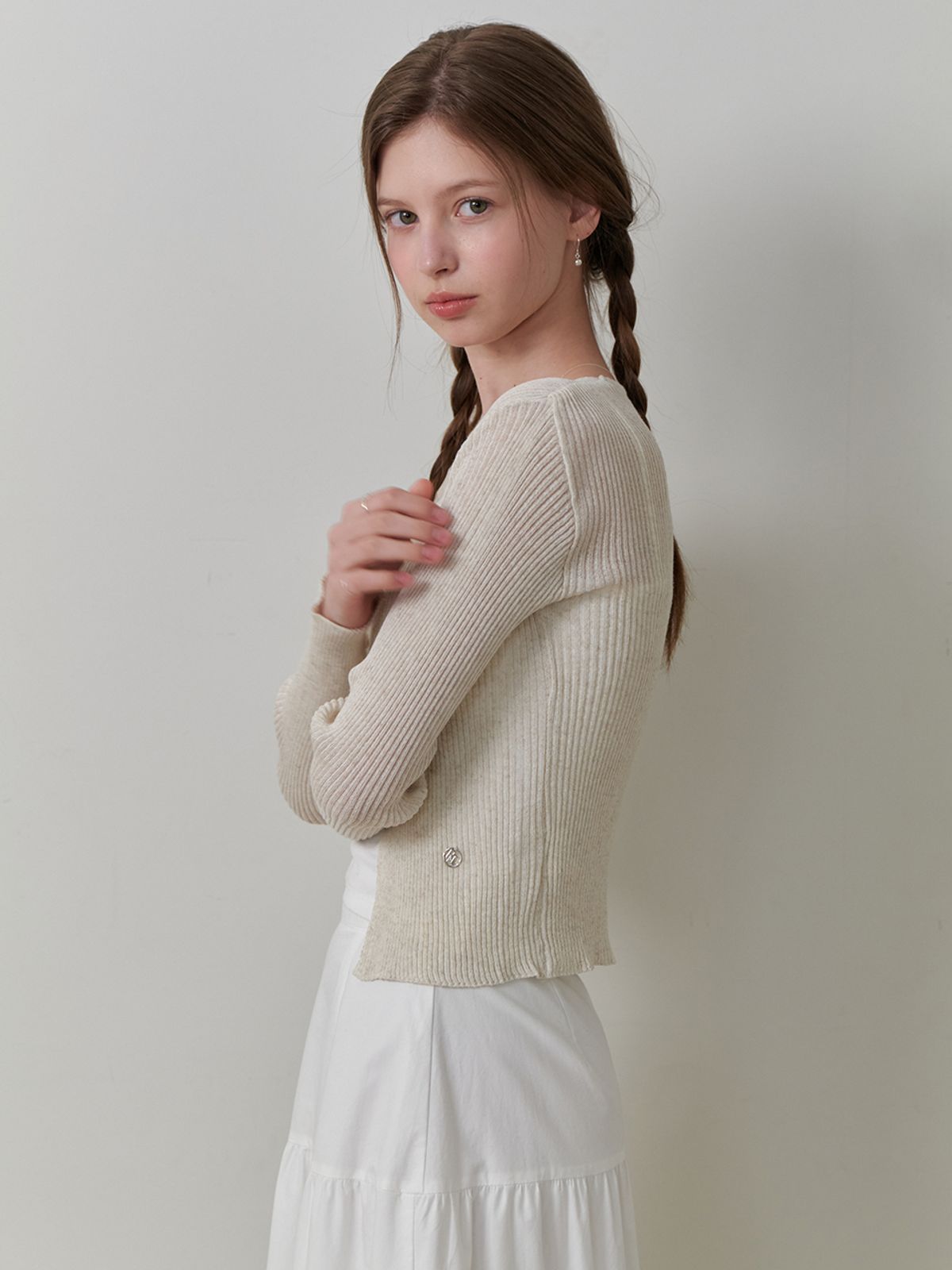 리엘(RE L) [15th] Linen 3 button cardigan (oat beige)