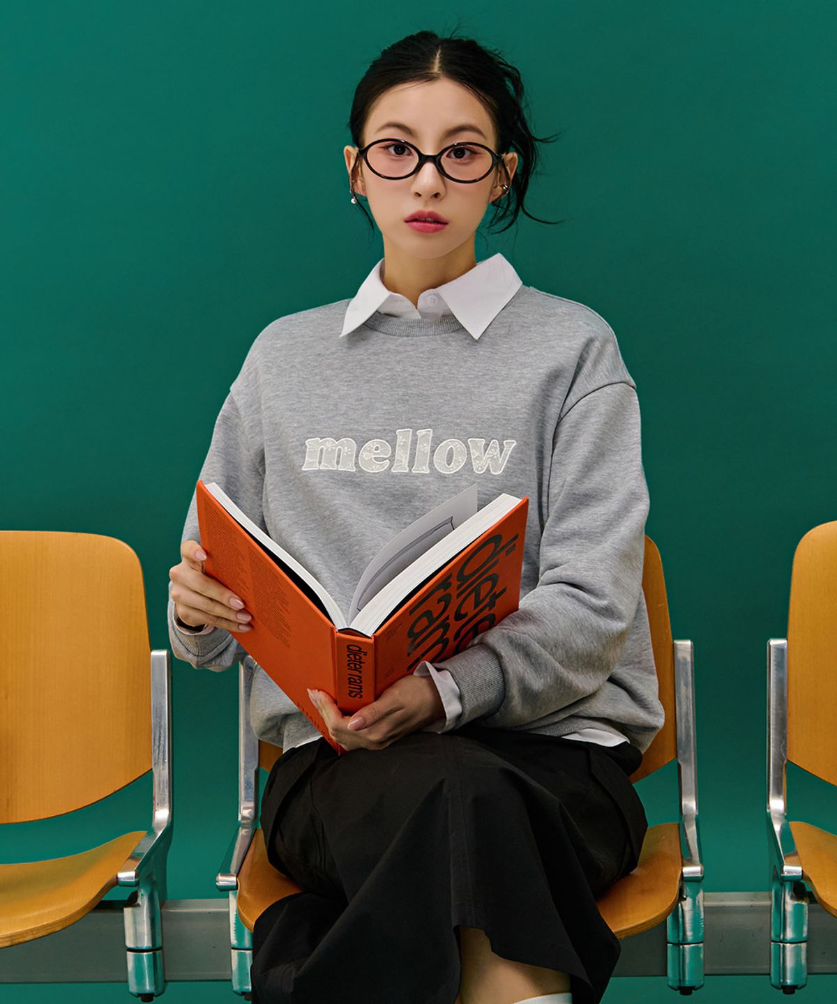 체이스컬트(CHASECULT) 여성 레이스 그래픽 맨투맨 티셔츠-그레이