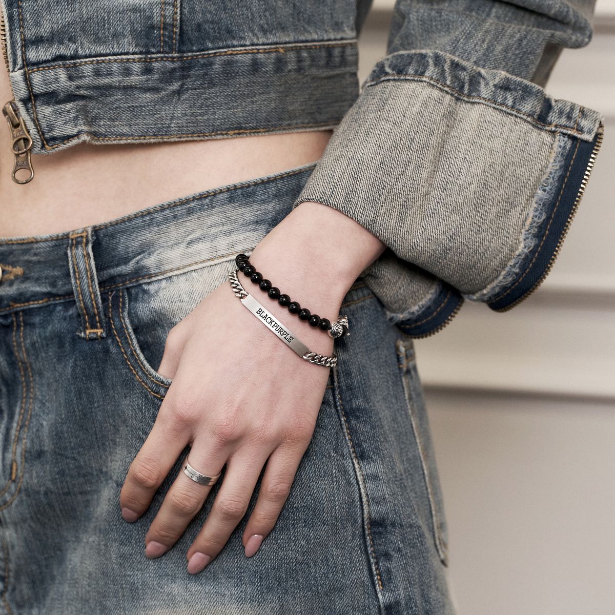 블랙 퍼플(BLACK PURPLE) [silver925] 머니 키퍼 오닉스 팔찌 Money Keeper Onyx Bracelet