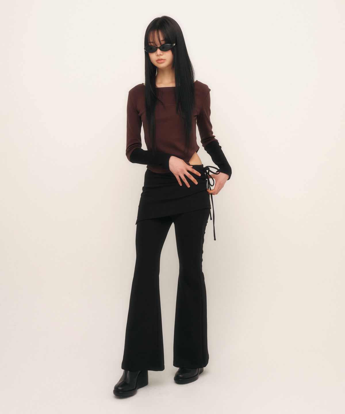 큐리티(CURETTY) C LAYERED SKIRT PANTS_BLACK