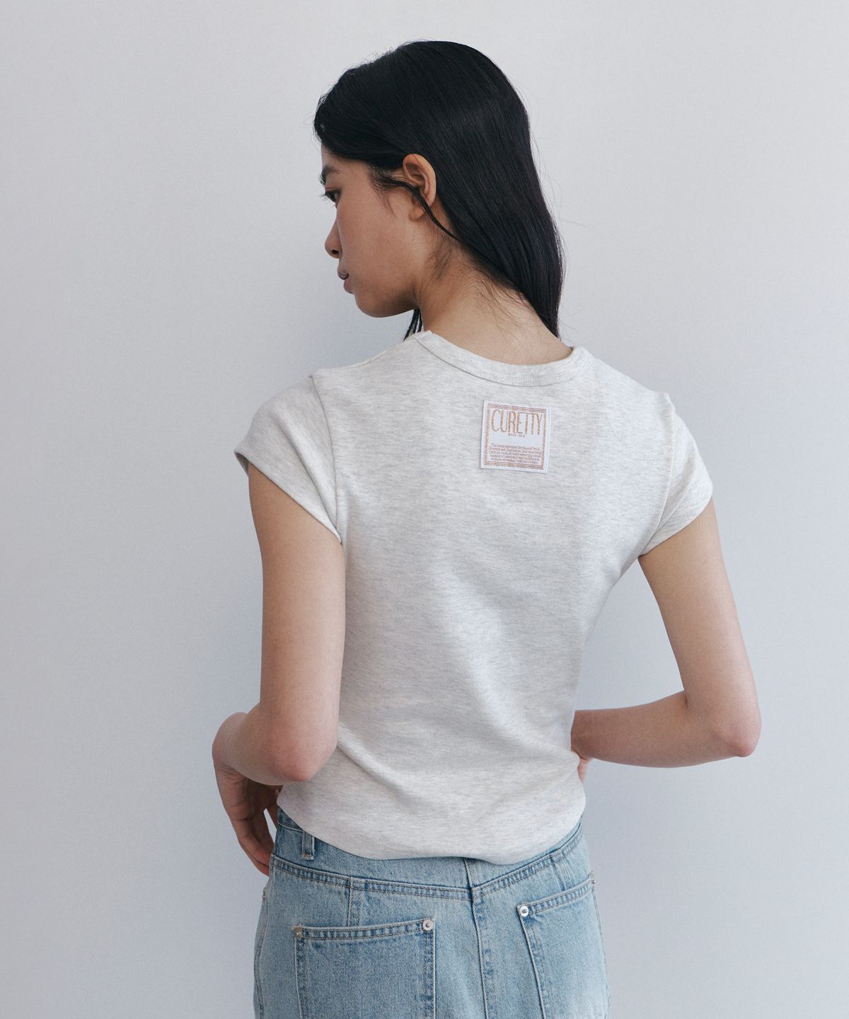 큐리티(CURETTY) C 90S LINE BASIC T-SHIRT_LIGHT GREY