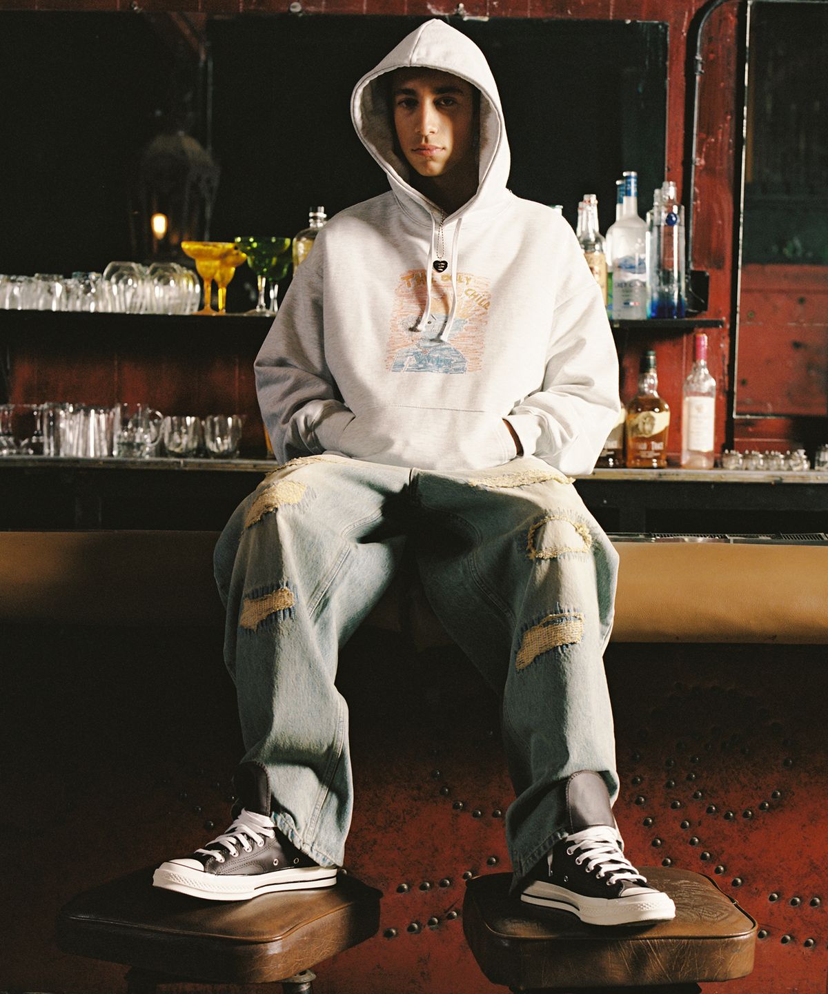 위캔더스(WKNDRS) STITCH DISTRESSED PANTS (S.DENIM)