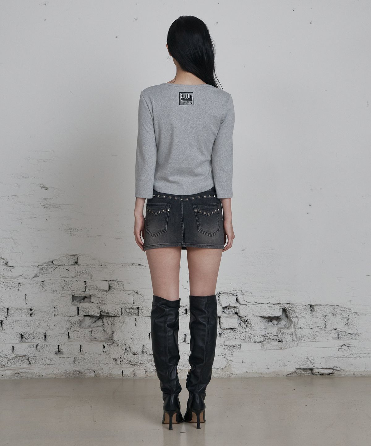 큐리티(CURETTY) C 90S LINE SLIT NECK T-SHIRT_GREY