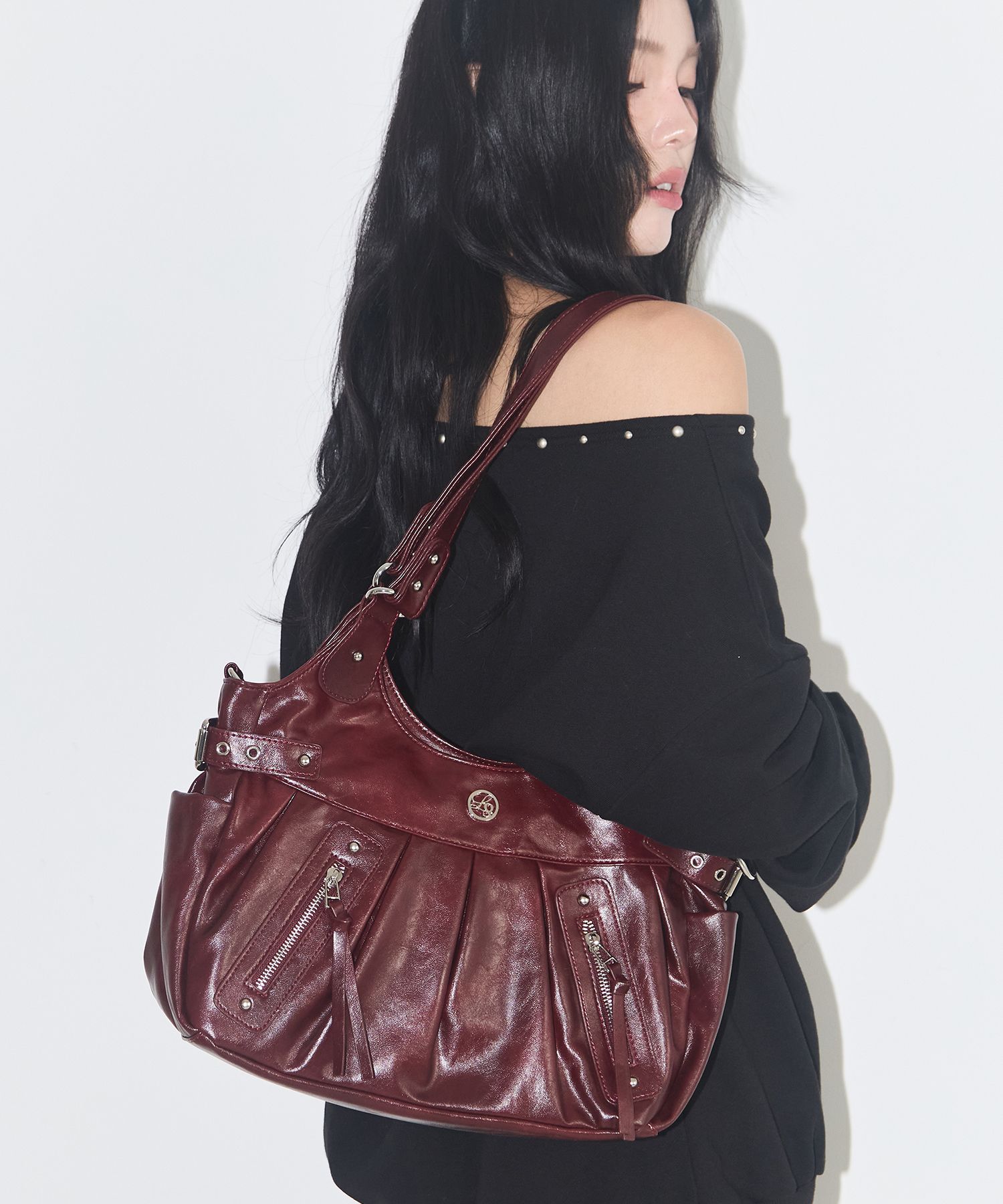 MUSINSA | ILLIGO Amber Buckle Shoulder Bag Burgundy