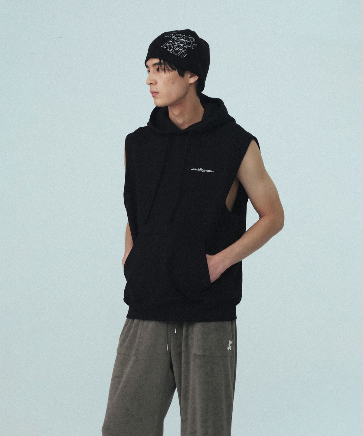 레스트앤레크레이션(REST&RECREATION) STITCH LOGO BEANIE - BLACK