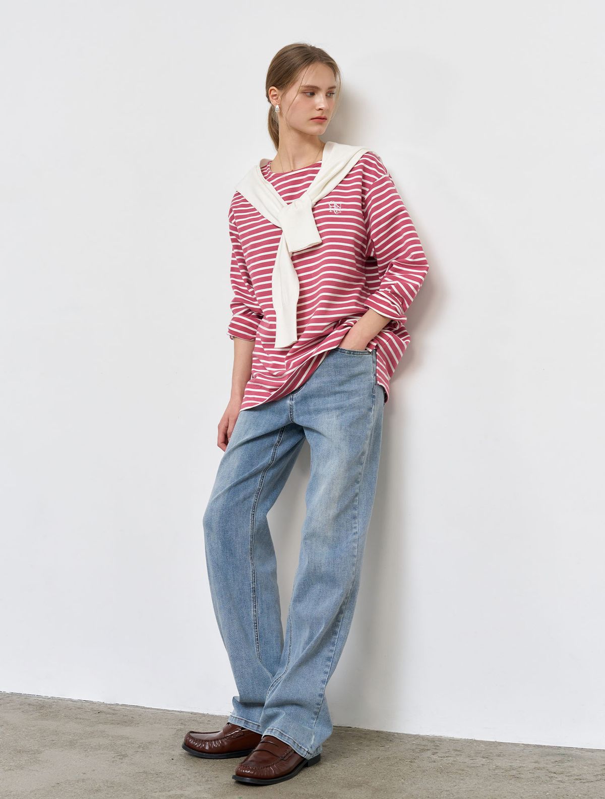 제너럴아이디어(GENERALIDEA) UNISEX 롱슬리브 보더 티셔츠 [MAUVE PINK] / SBE1U01003