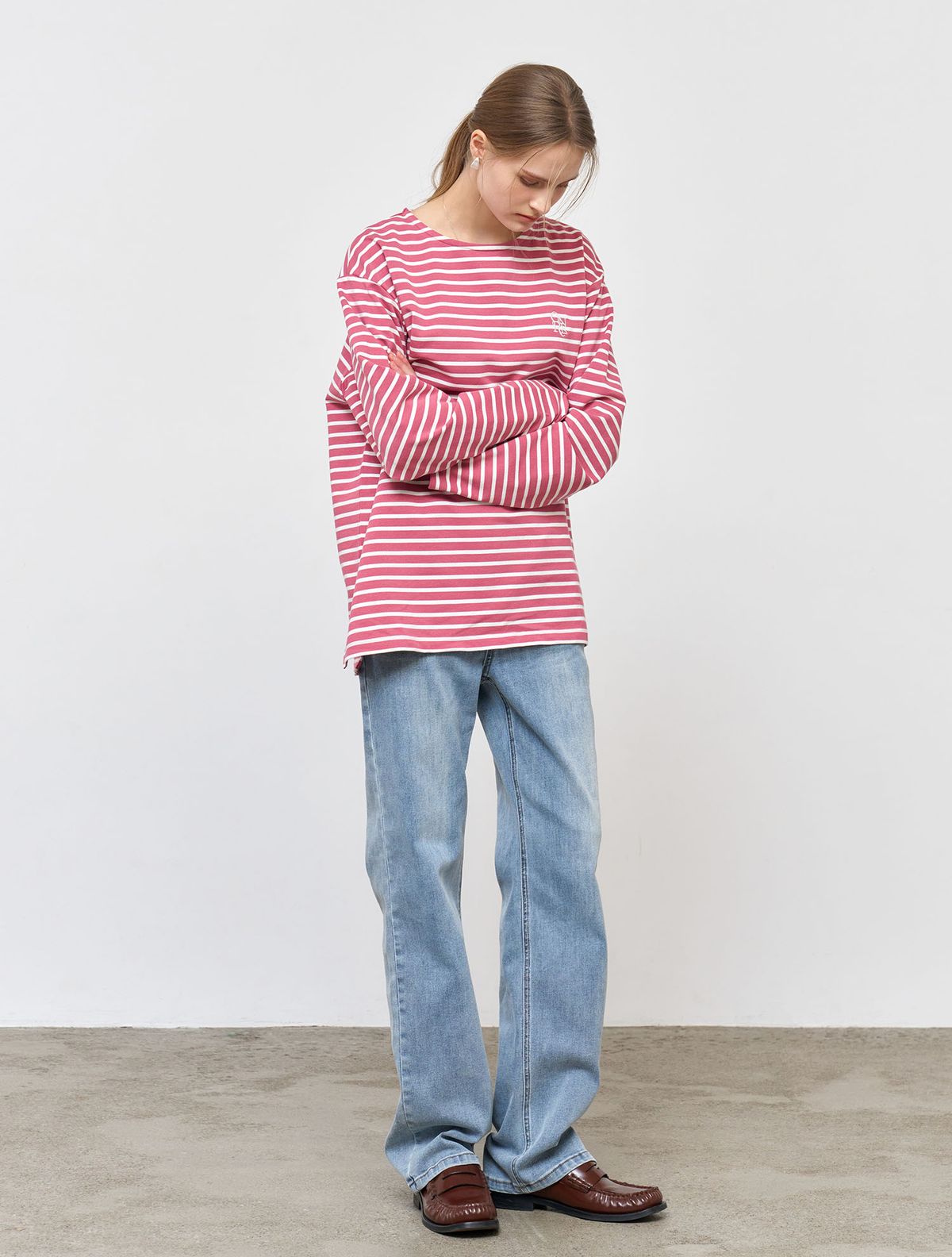 제너럴아이디어(GENERALIDEA) UNISEX 롱슬리브 보더 티셔츠 [MAUVE PINK] / SBE1U01003