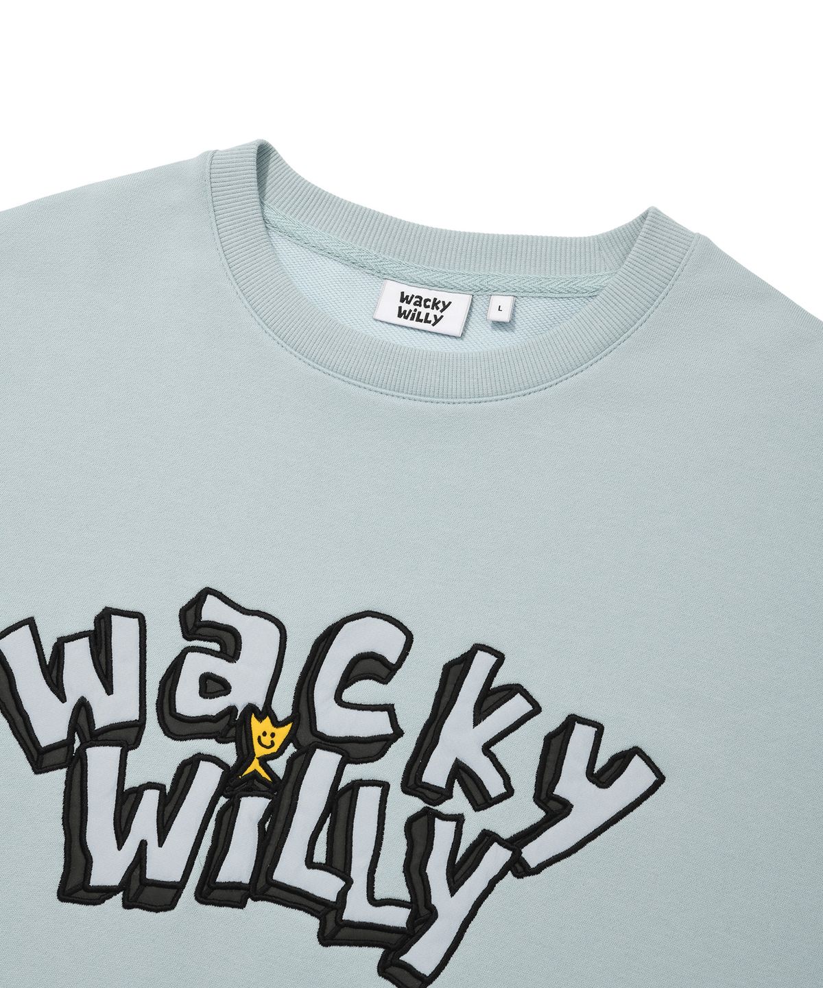 와키윌리(WACKY WILLY) 타이포 그래픽 원포인트 맨투맨 라이트블루
