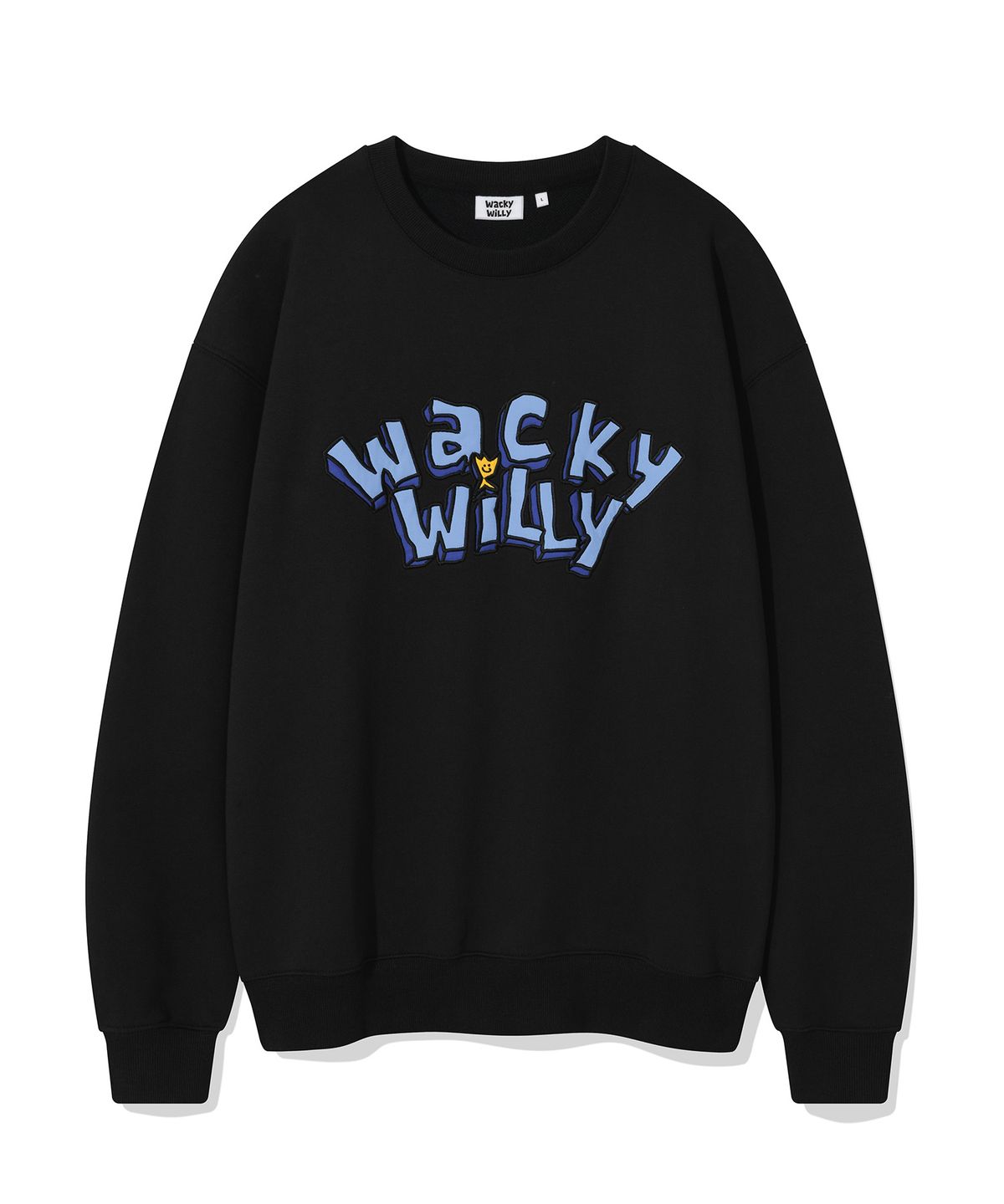 와키윌리(WACKY WILLY) 타이포 그래픽 원포인트 맨투맨 블랙