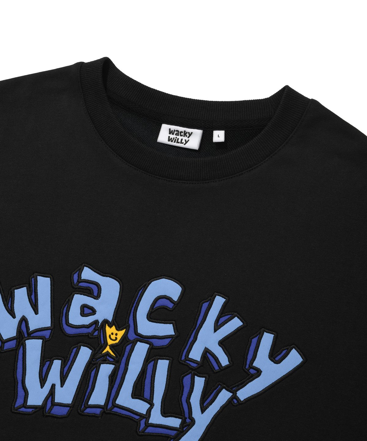 와키윌리(WACKY WILLY) 타이포 그래픽 원포인트 맨투맨 블랙