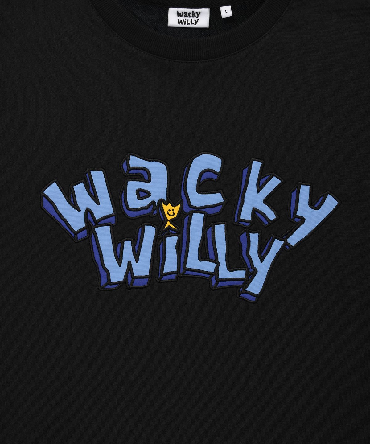 와키윌리(WACKY WILLY) 타이포 그래픽 원포인트 맨투맨 블랙