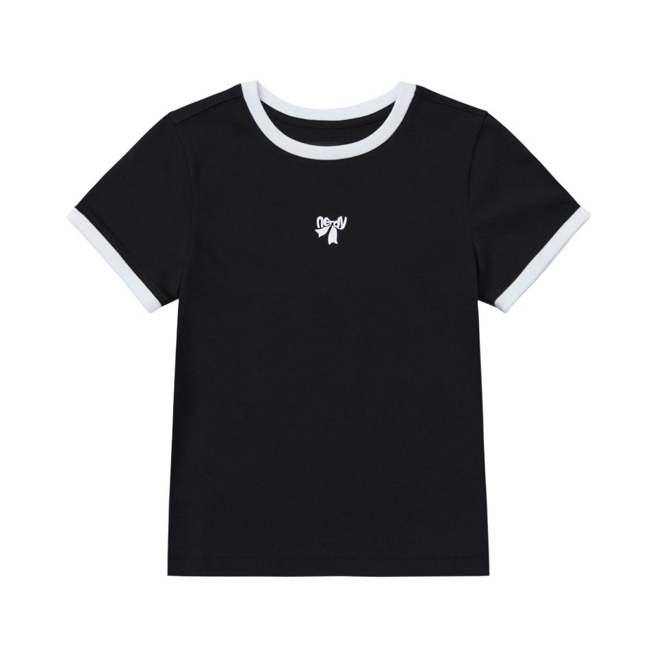 ★NERDY★人気★Women's Ribbon Logo Ringer Sleeve T-Shirt MUSINSA公式 | NERDY Women's Ribbon Logo Ringer Short Sleeve