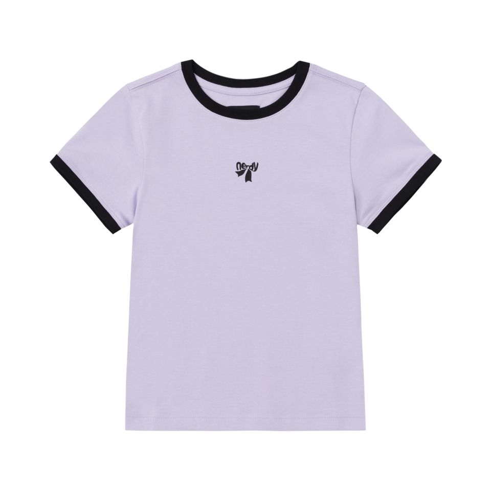 ★NERDY★人気★Women's Ribbon Logo Ringer Sleeve T-Shirt MUSINSA公式 | NERDY Women's Ribbon Logo Ringer Short Sleeve