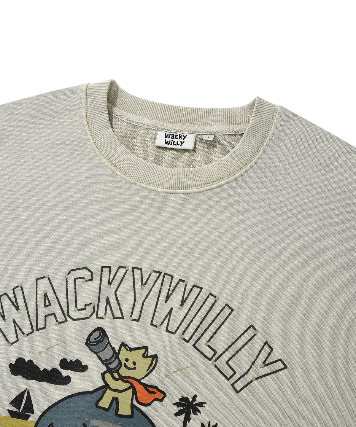 와키윌리(WACKY WILLY) 키키 워싱 그래픽 맨투맨 베이지