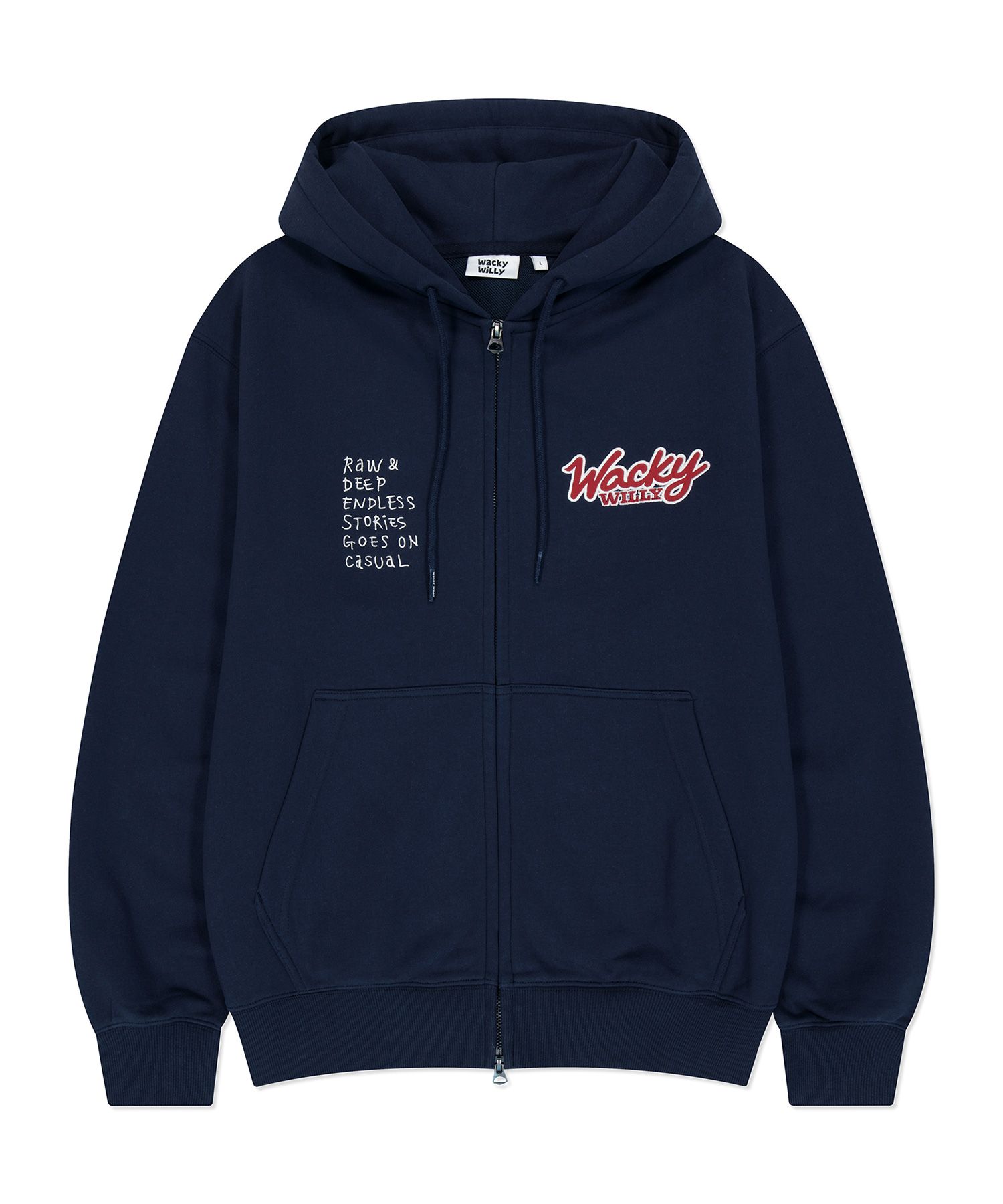★Wacky WiLLy★ Waki Big Applique Washing Hoodie Blue MUSINSA | WACKY WILLY Typography Applique Hoodie Navy
