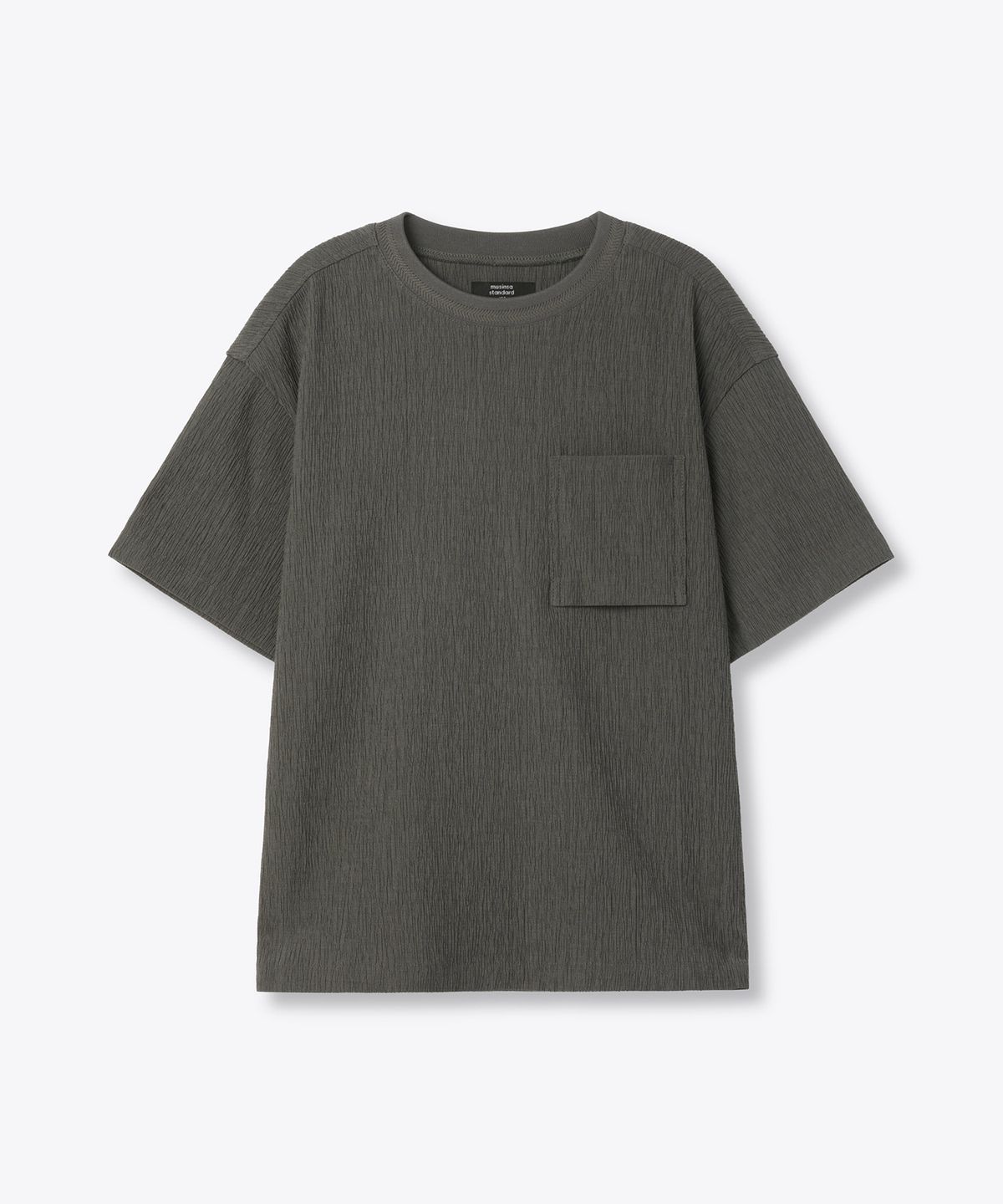 무신사 스탠다드 키즈(MUSINSA STANDARD KIDS) 크링클 오버사이즈 우븐 티셔츠 [카키 그레이]