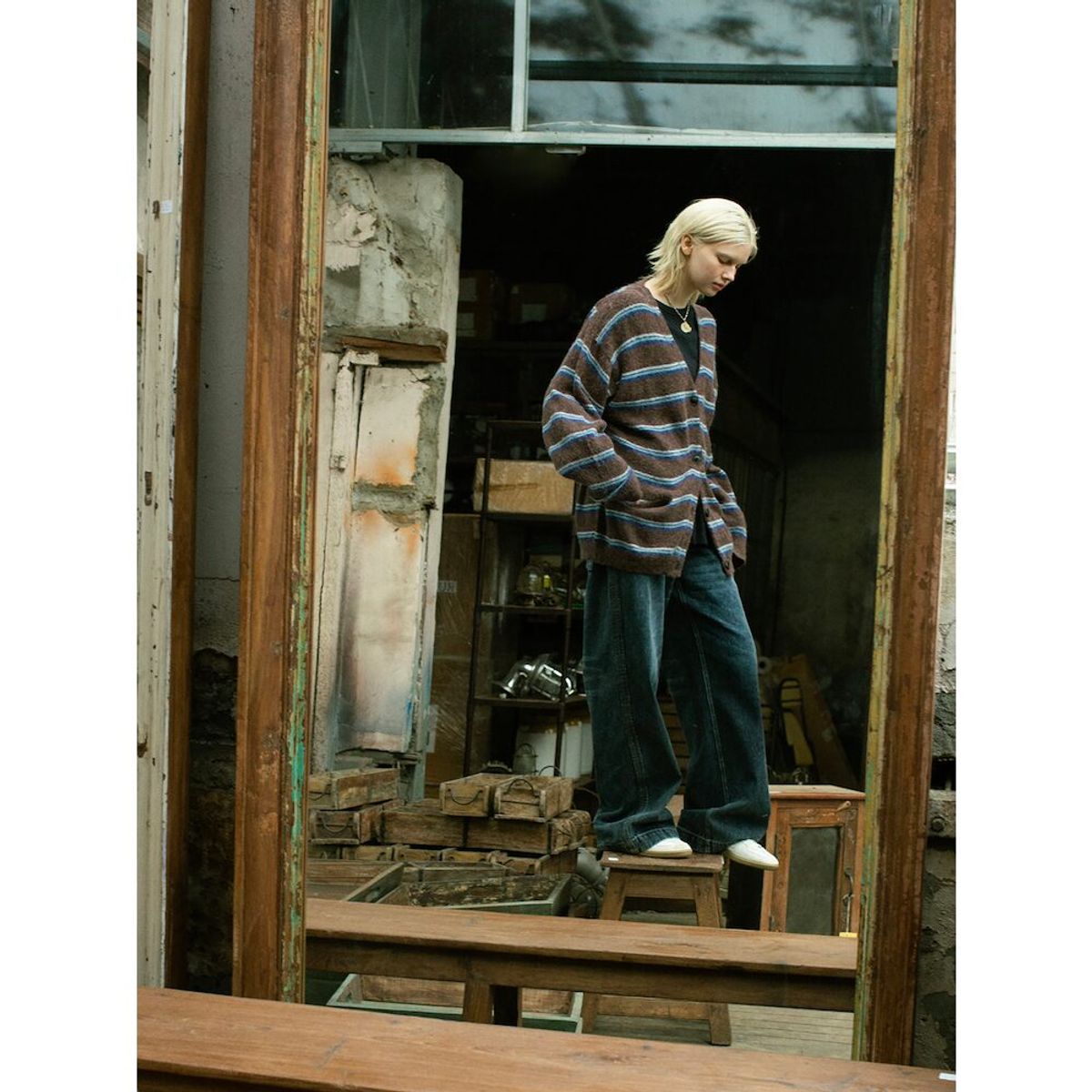 샌드 사운드(SAND SOUND) Mohair Stripe Cardigan  Brown