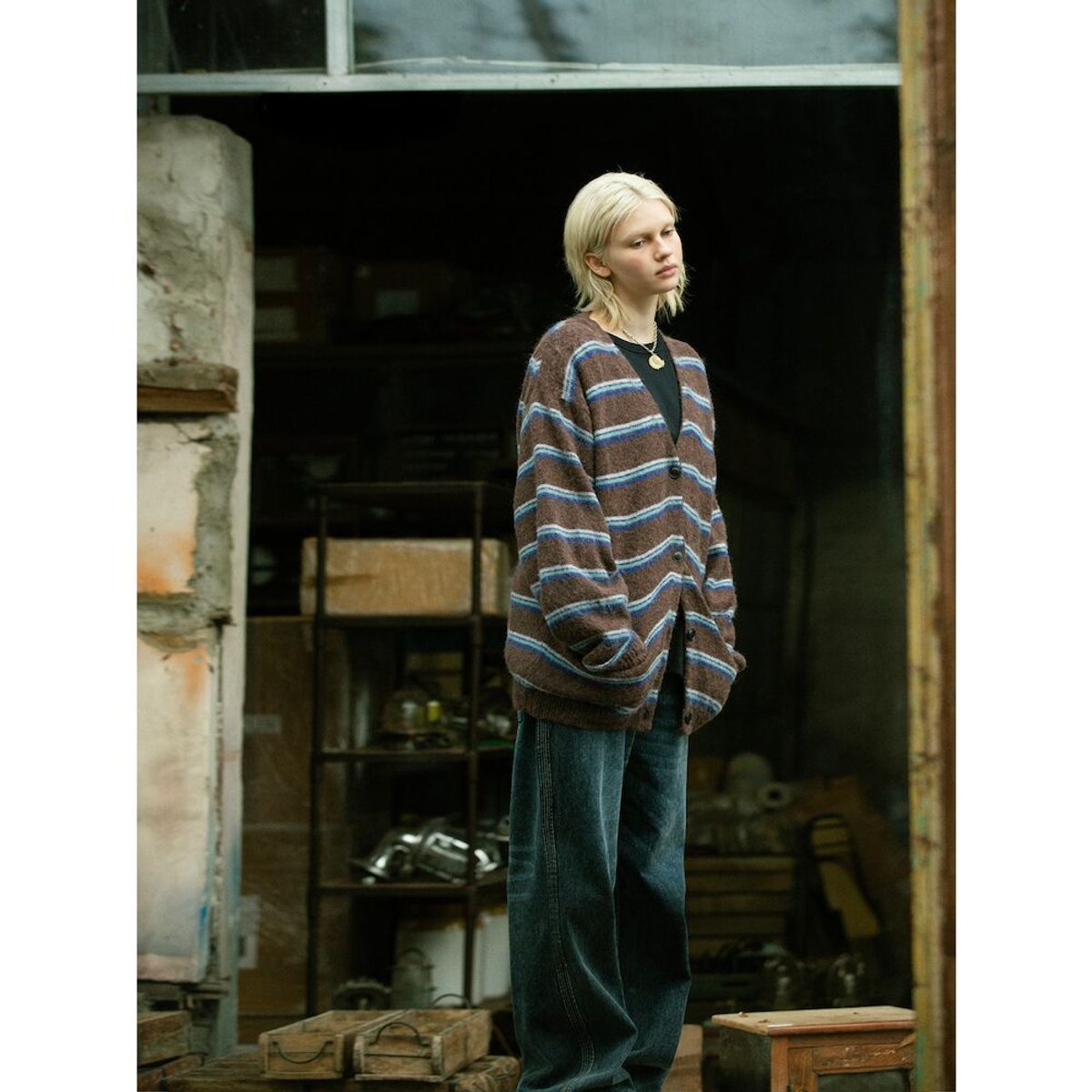 샌드 사운드(SAND SOUND) Mohair Stripe Cardigan  Brown