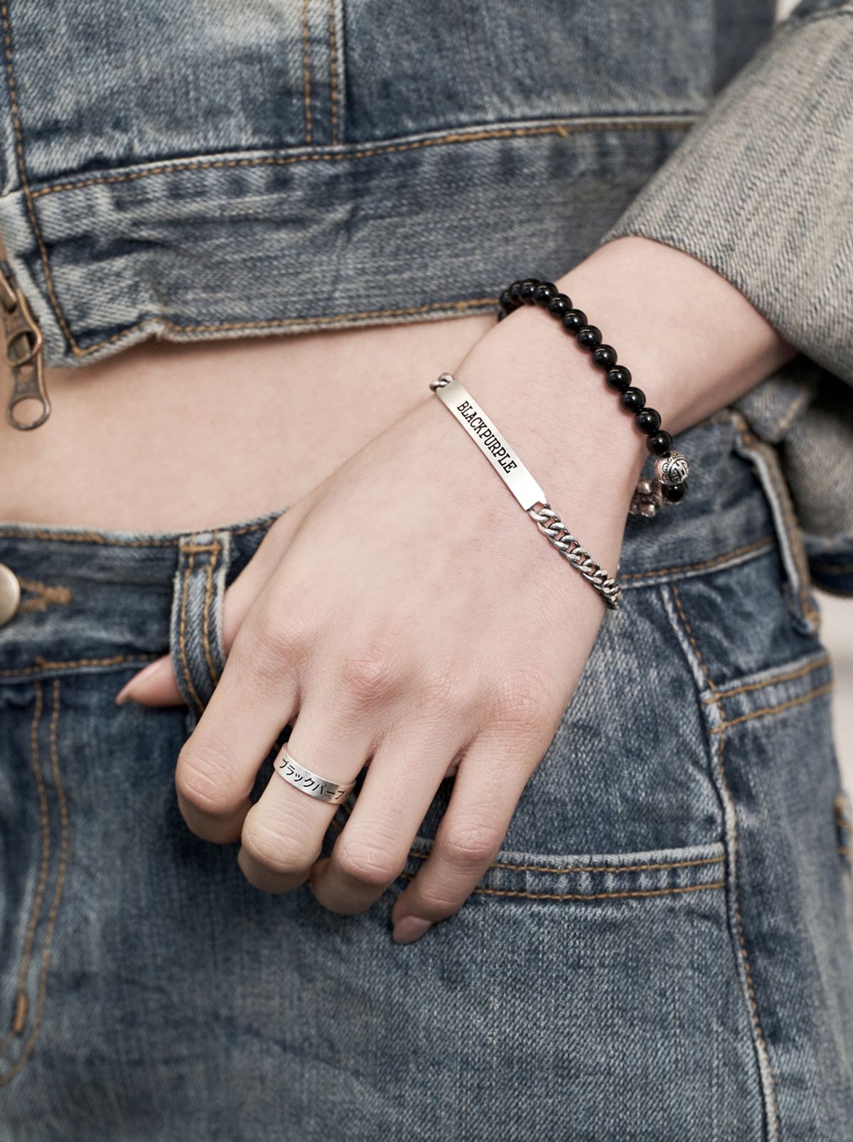 블랙 퍼플(BLACK PURPLE) [silver925]아이언 마크 팔찌 Iron Mark Bracelet