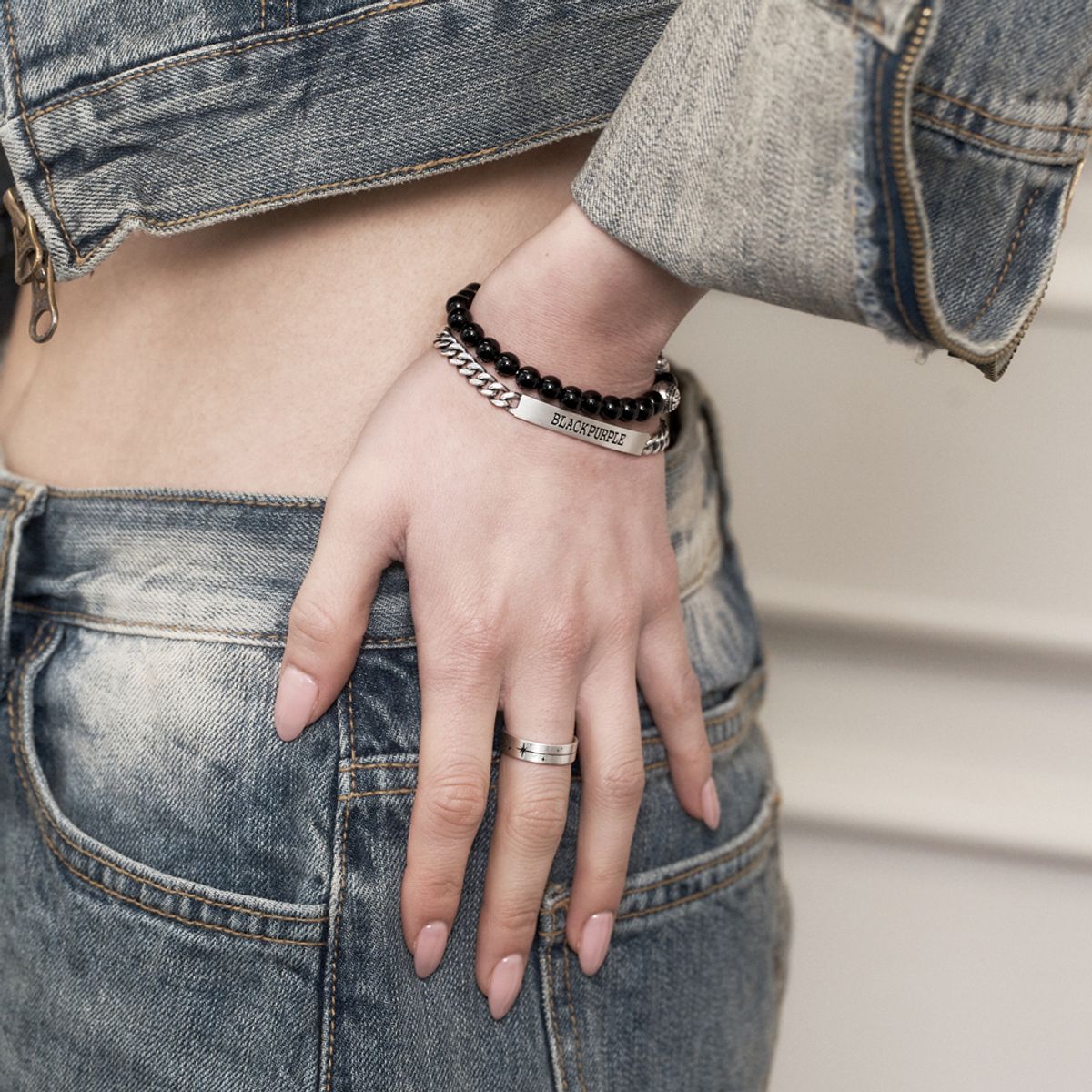 블랙 퍼플(BLACK PURPLE) [silver925]아이언 마크 팔찌 Iron Mark Bracelet
