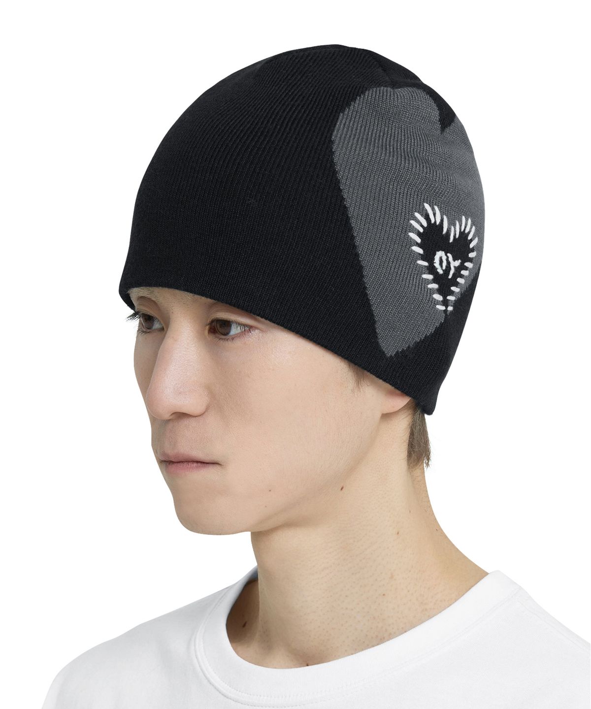 오픈야드(오와이)(OPENYARD(OY)) STITCHED HEART BEANIE - BLACK