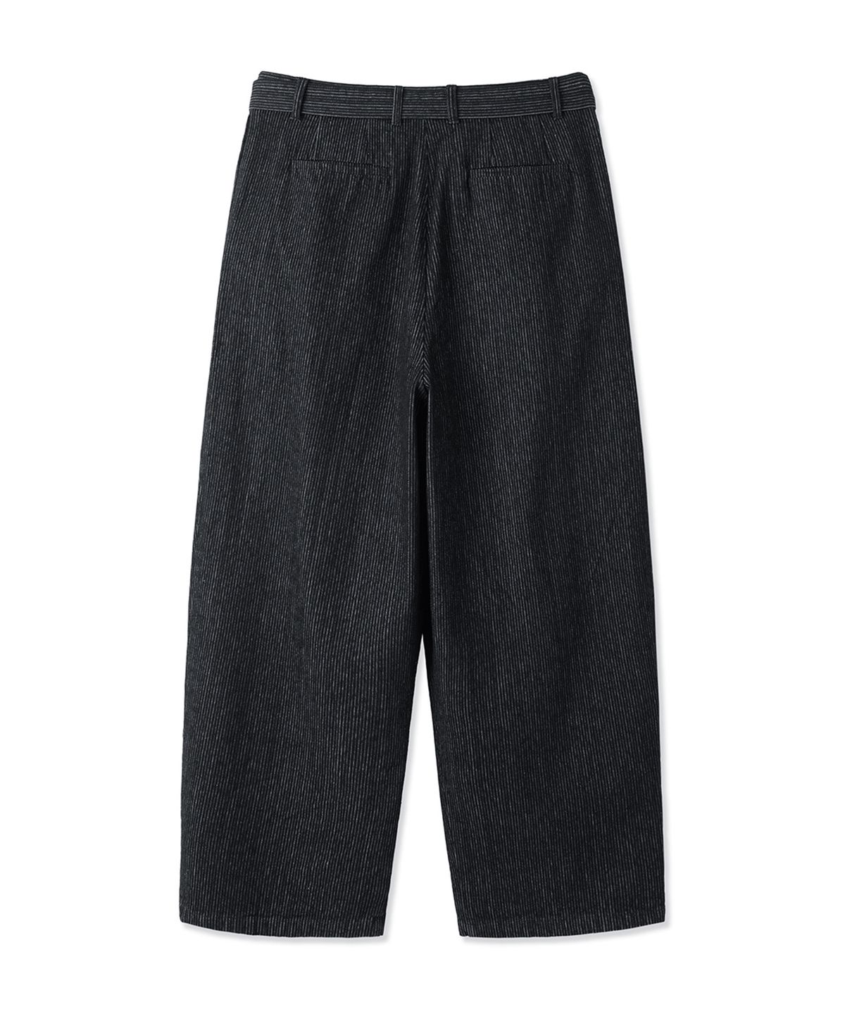 오픈야드(오와이)(OPENYARD(OY)) STRIPE BELTED SIDE TWO TUCK WIDE PANTS - BLACK