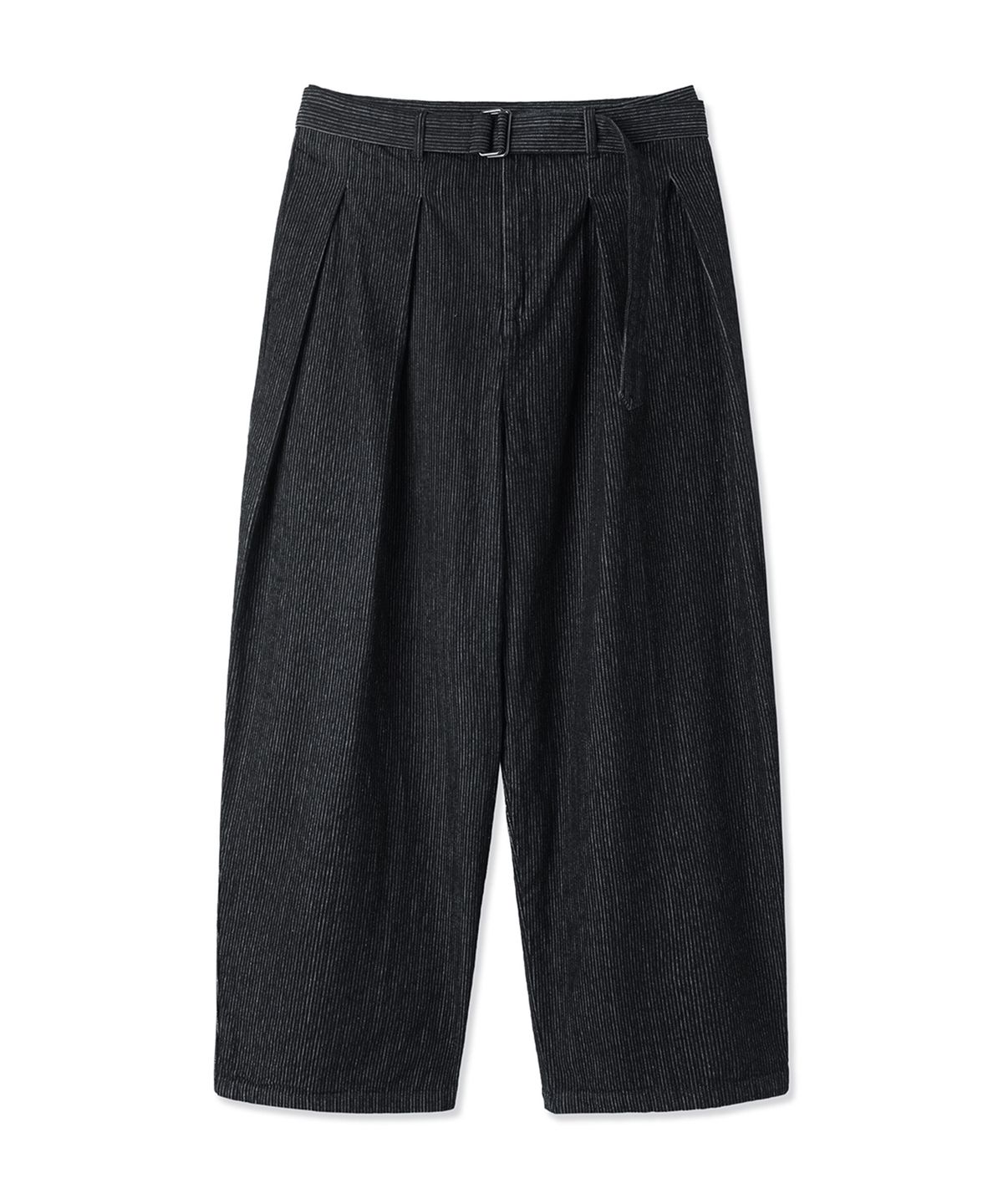 오픈야드(오와이)(OPENYARD(OY)) STRIPE BELTED SIDE TWO TUCK WIDE PANTS - BLACK