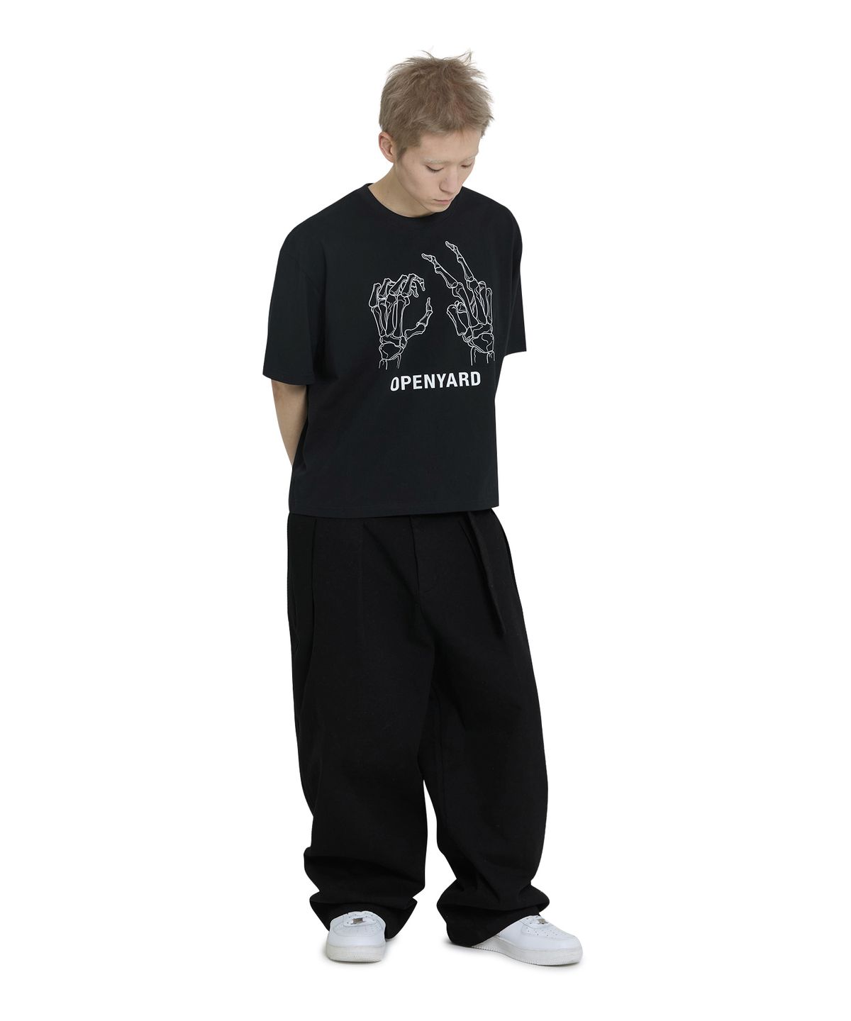 오픈야드(오와이)(OPENYARD(OY)) BONE HAND CROPPED TEE - BLACK