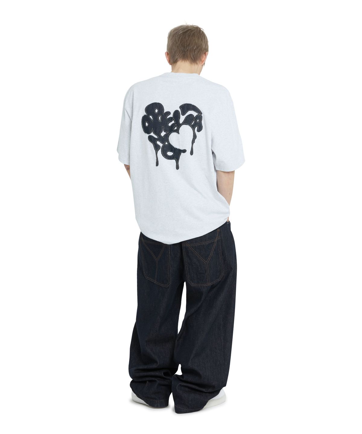 오픈야드(오와이)(OPENYARD(OY)) EMBROIDERED HEART TEE - LIGHT MELANGE