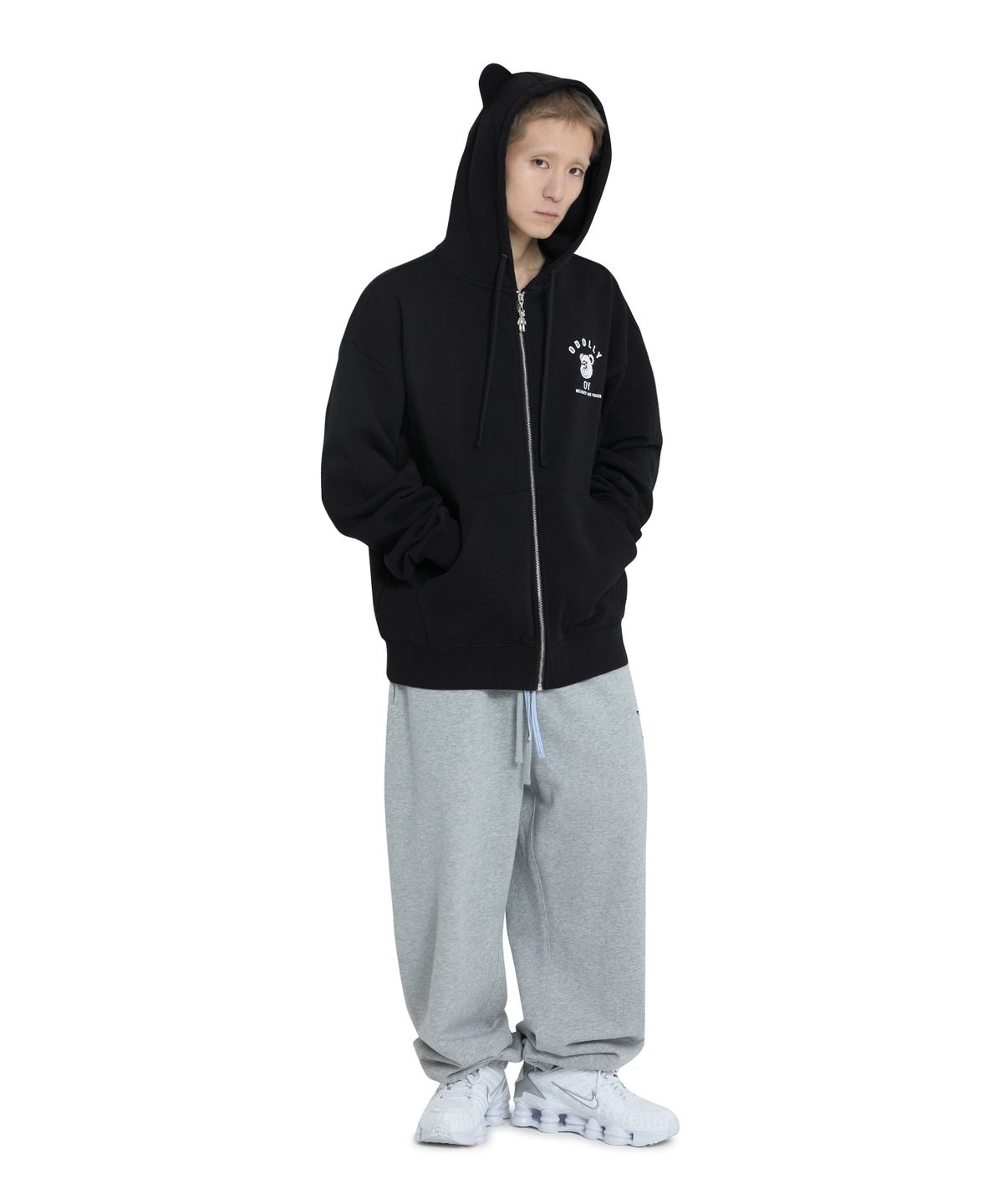 오픈야드(오와이)(OPENYARD(OY)) PLAYFUL ODOLLY EAR HOODIE ZIP UP - BLACK
