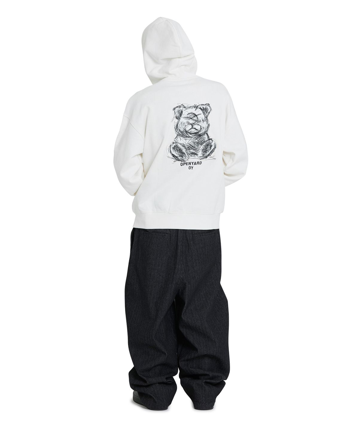 오픈야드(오와이)(OPENYARD(OY)) EMBROIDERED SKETCH DOLLY HOODIE ZIP UP - WHITE