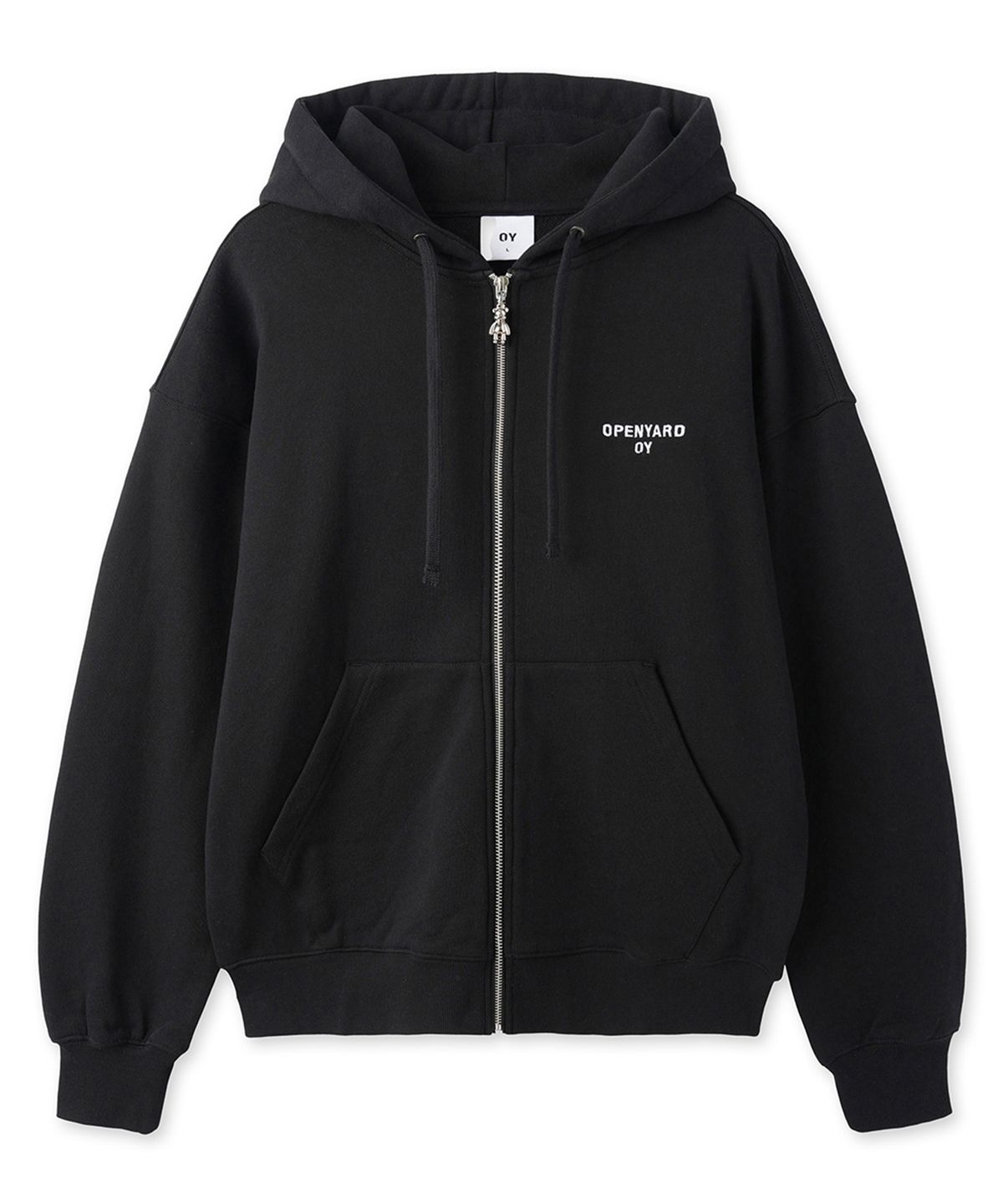 오픈야드(오와이)(OPENYARD(OY)) EMBROIDERED SKETCH DOLLY HOODIE ZIP UP - BLACK