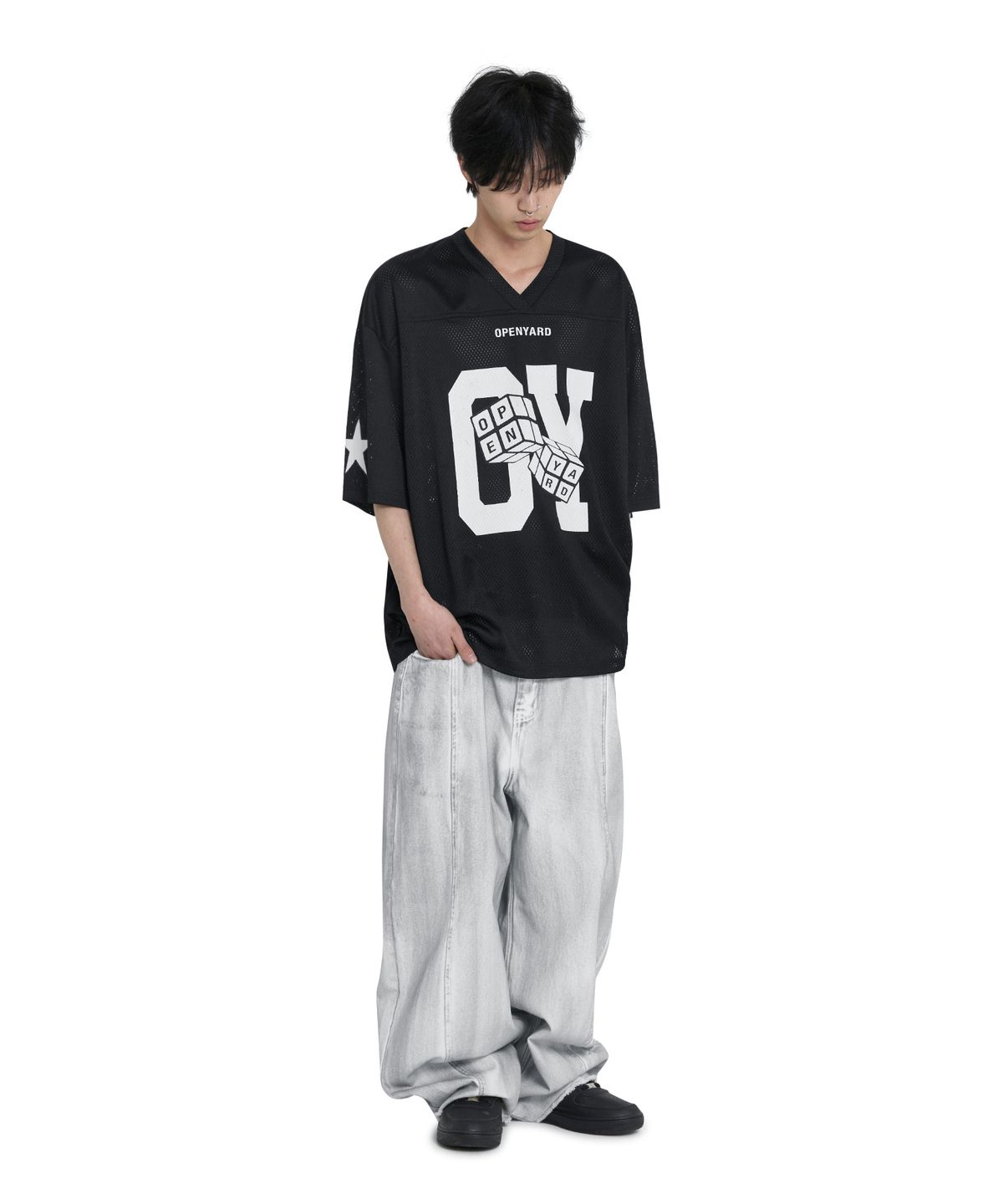 오픈야드(오와이)(OPENYARD(OY)) CUBE MESH FOOTBALL JERSEY - BLACK