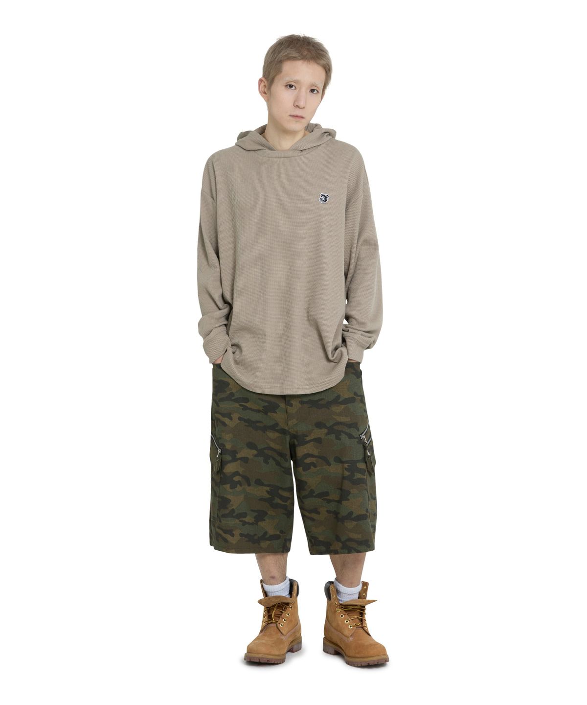 오픈야드(오와이)(OPENYARD(OY)) WAFFLE HOODIE L/S TOP - SAND