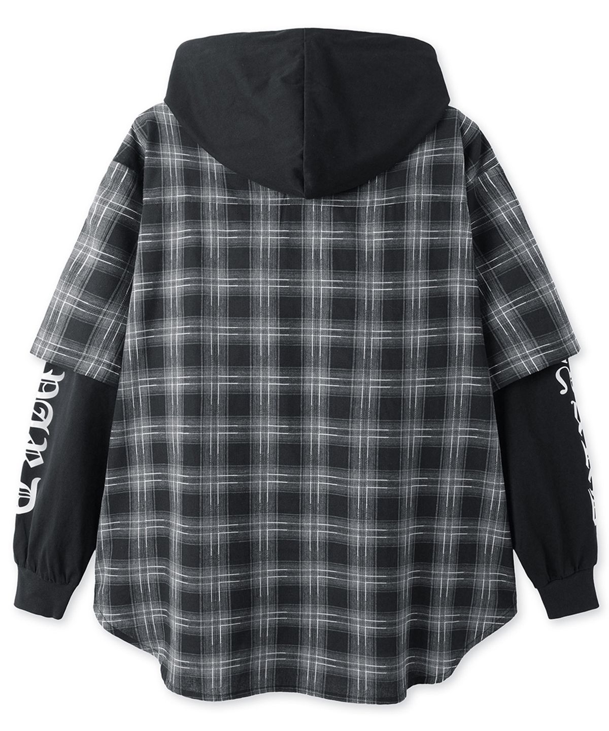 오픈야드(오와이)(OPENYARD(OY)) LAYERED CHECK ZIP HOODIE SHIRT - BLACK