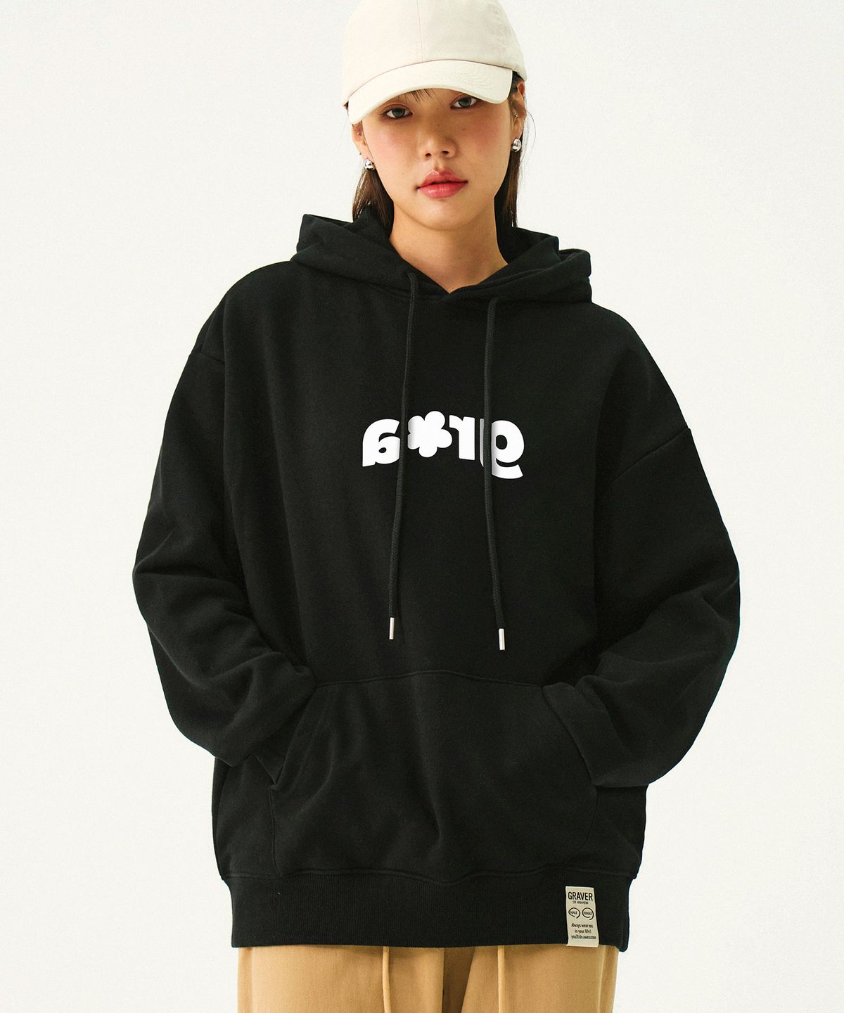 그레이버(GRAVER) [UNISEX]GRAR 실루엣 플라워 후드티_3color