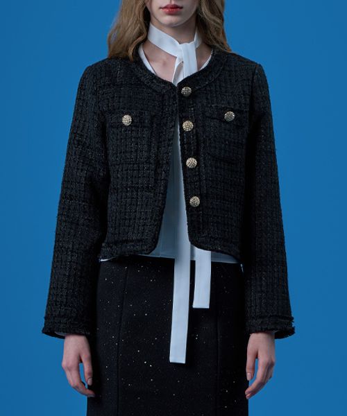 ジャケット・アウター MUSINSA ROUND NECK TWEED JACKET MUSINSA | MUSINSA STANDARD ROUND NECK TWEED JACKET [BLACK]