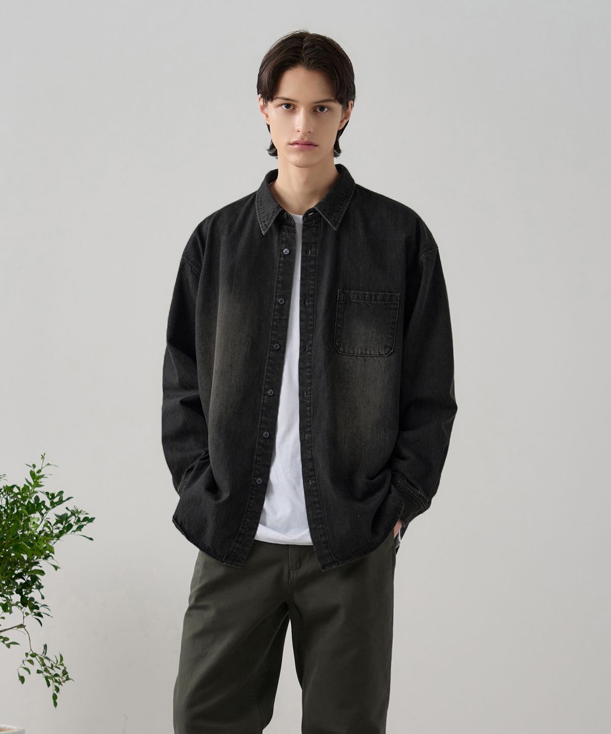 드로우핏(DRAW FIT) 빈티지 워시드 데님 셔츠 [BLACK]