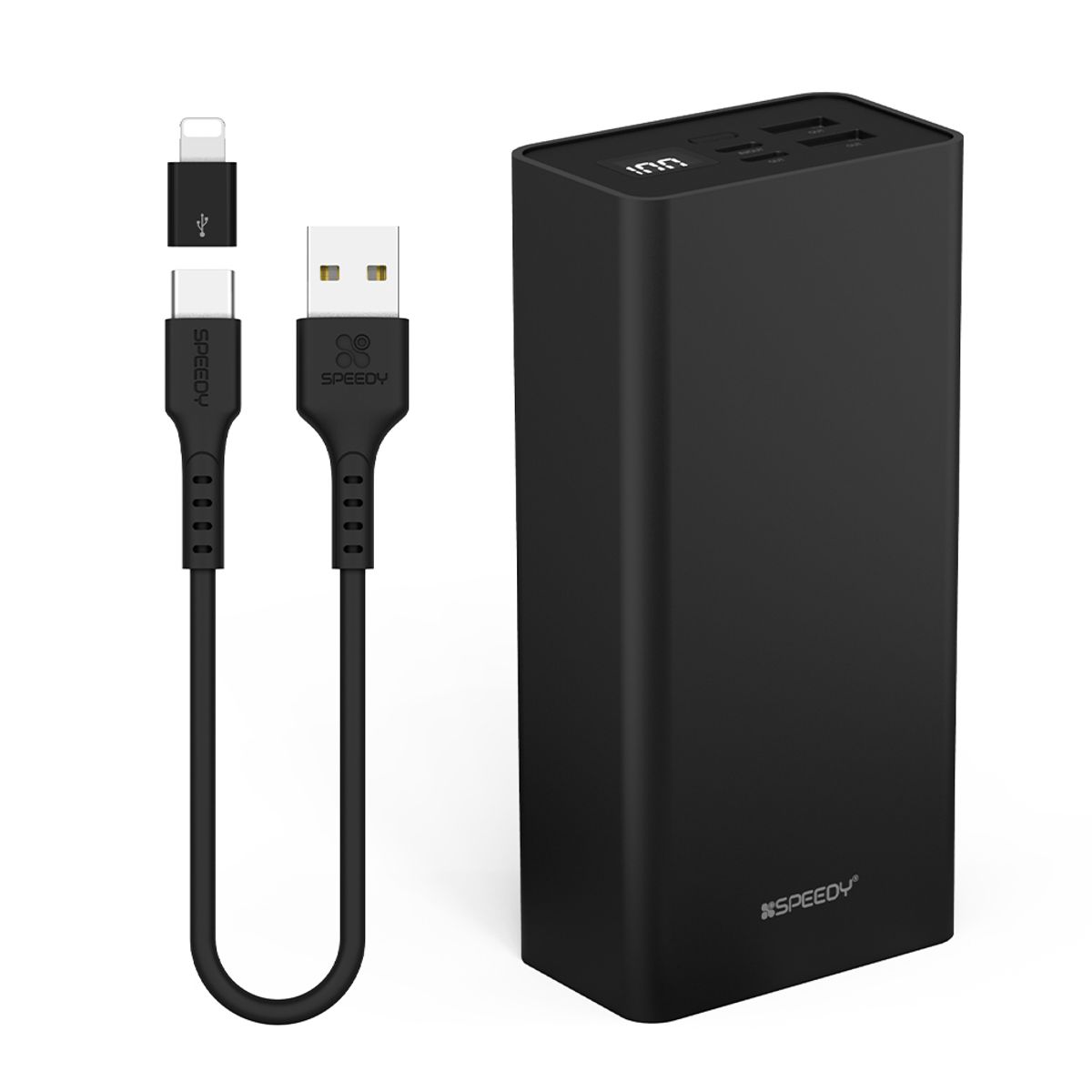 스피디(SPEEDY) 슬림핏 대용량 보조배터리 30000mAh (+C타입 케이블) 블랙