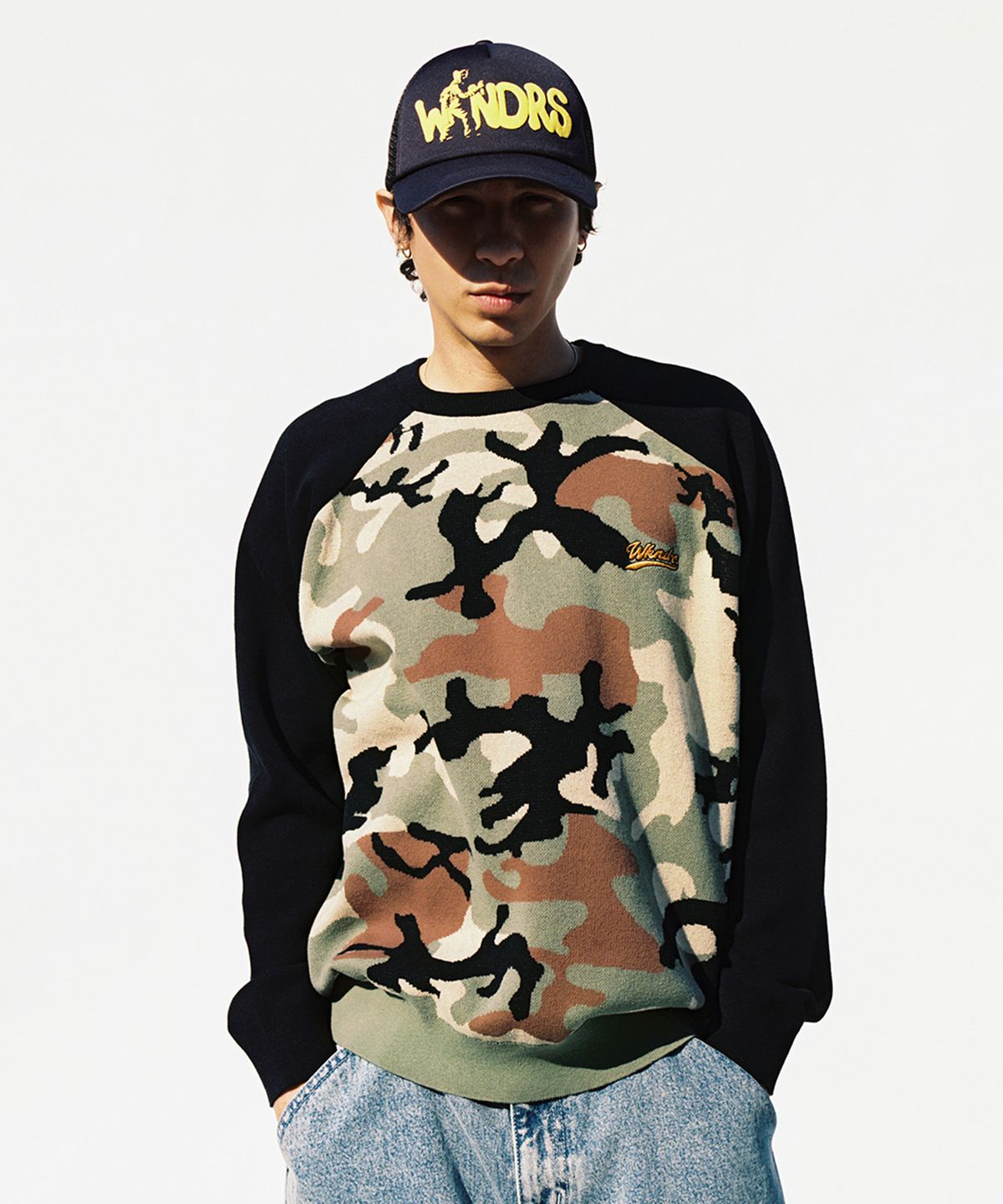 위캔더스(WKNDRS) RAGLAN KNIT SWEATER (CAMO)