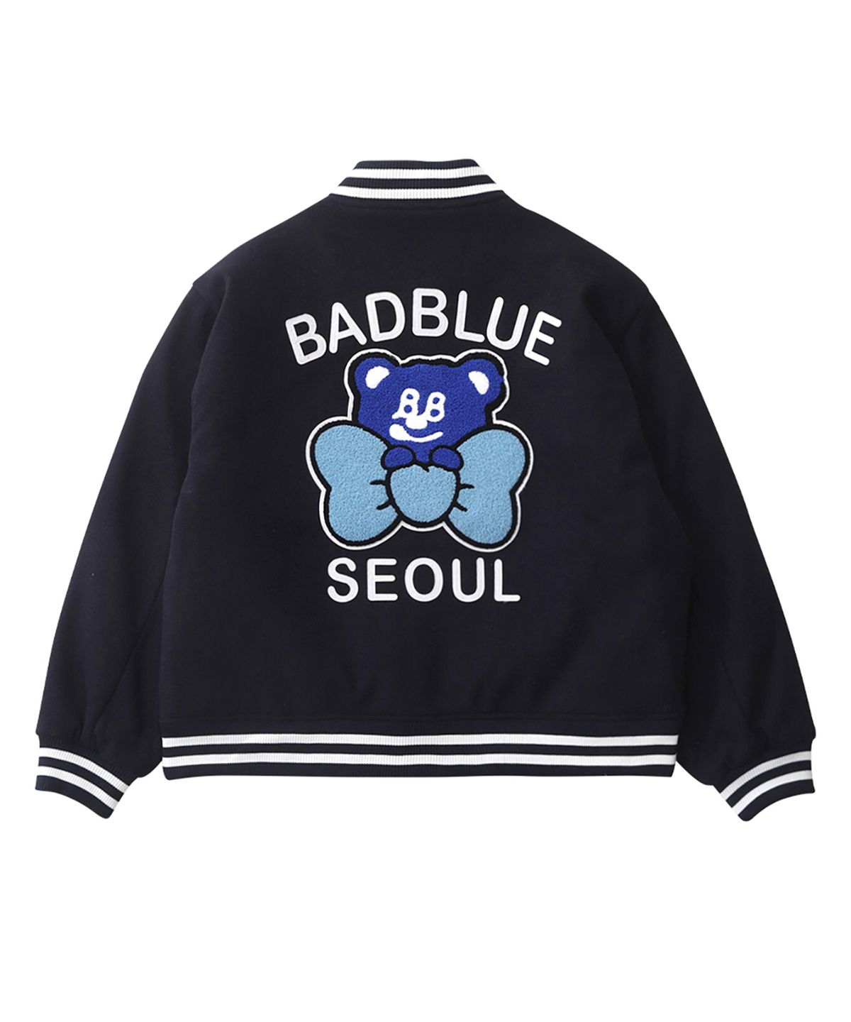 배드블루(BADBLUE) BadBear Seoul Varsity Jacket Navy