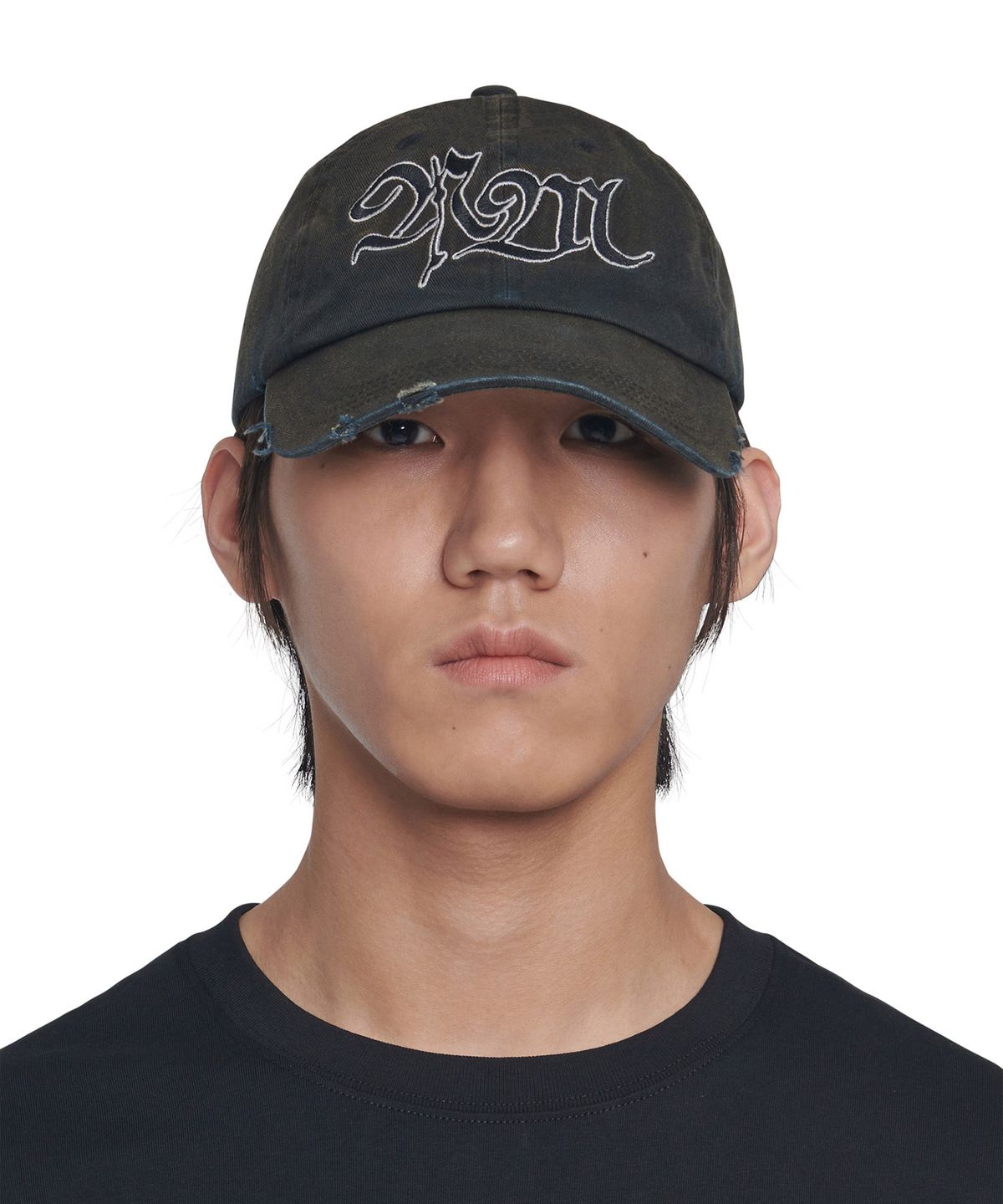 노매뉴얼(NOMANUAL) BLEACHED NM LOGO BALL CAP - WASHED BLACK