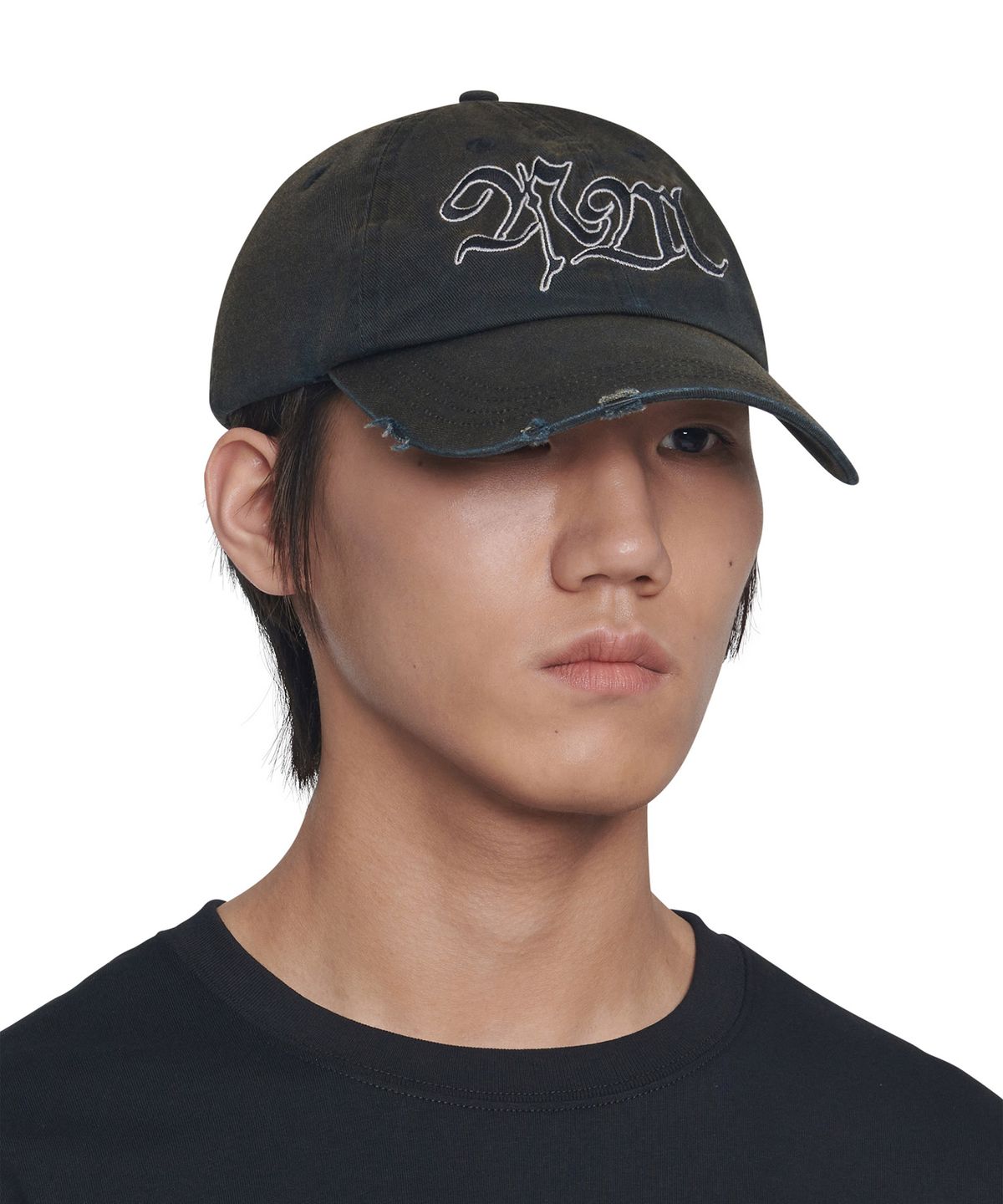 노매뉴얼(NOMANUAL) BLEACHED NM LOGO BALL CAP - WASHED BLACK