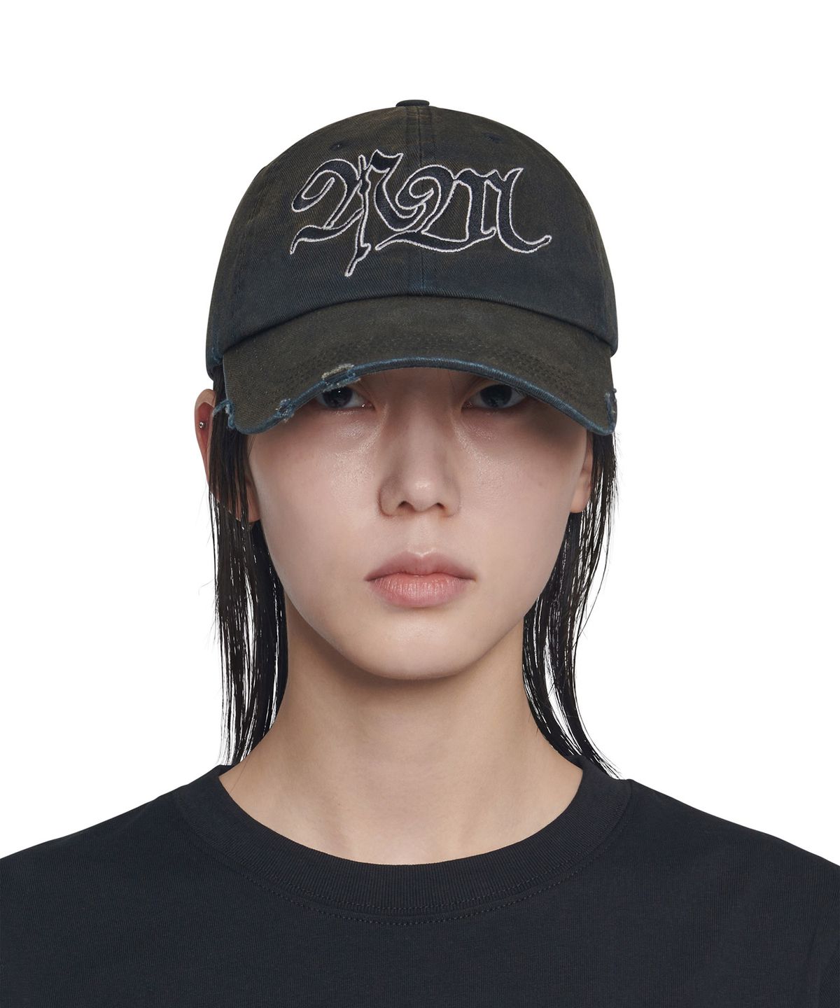 노매뉴얼(NOMANUAL) BLEACHED NM LOGO BALL CAP - WASHED BLACK