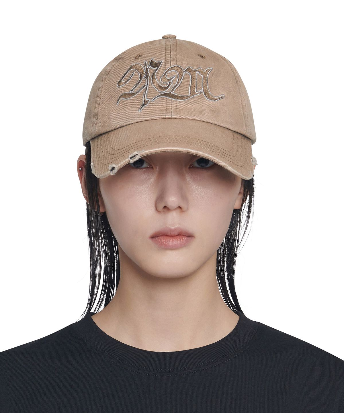 노매뉴얼(NOMANUAL) BLEACHED NM LOGO BALL CAP - MUD
