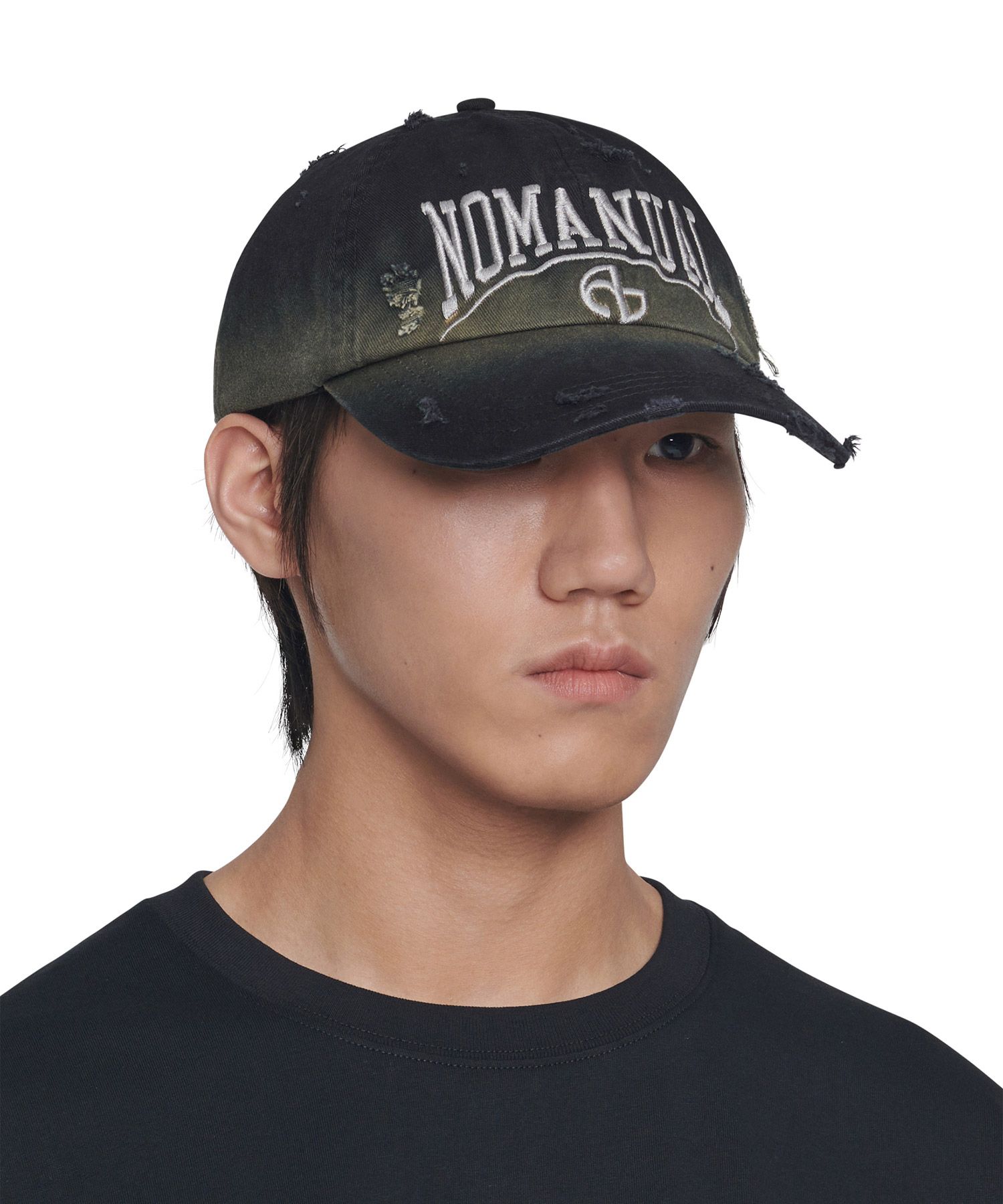 MUSINSA公式 | NOMANUAL DESTROYED BALL CAP - WASHED BLACK
