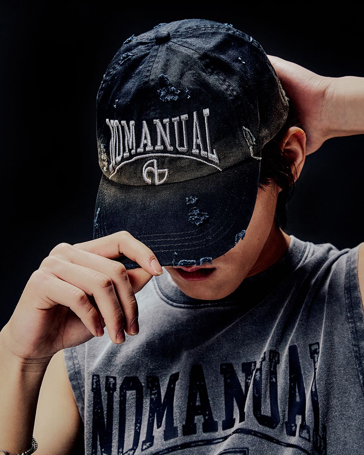 노매뉴얼(NOMANUAL) DESTROYED BALL CAP - WASHED NAVY